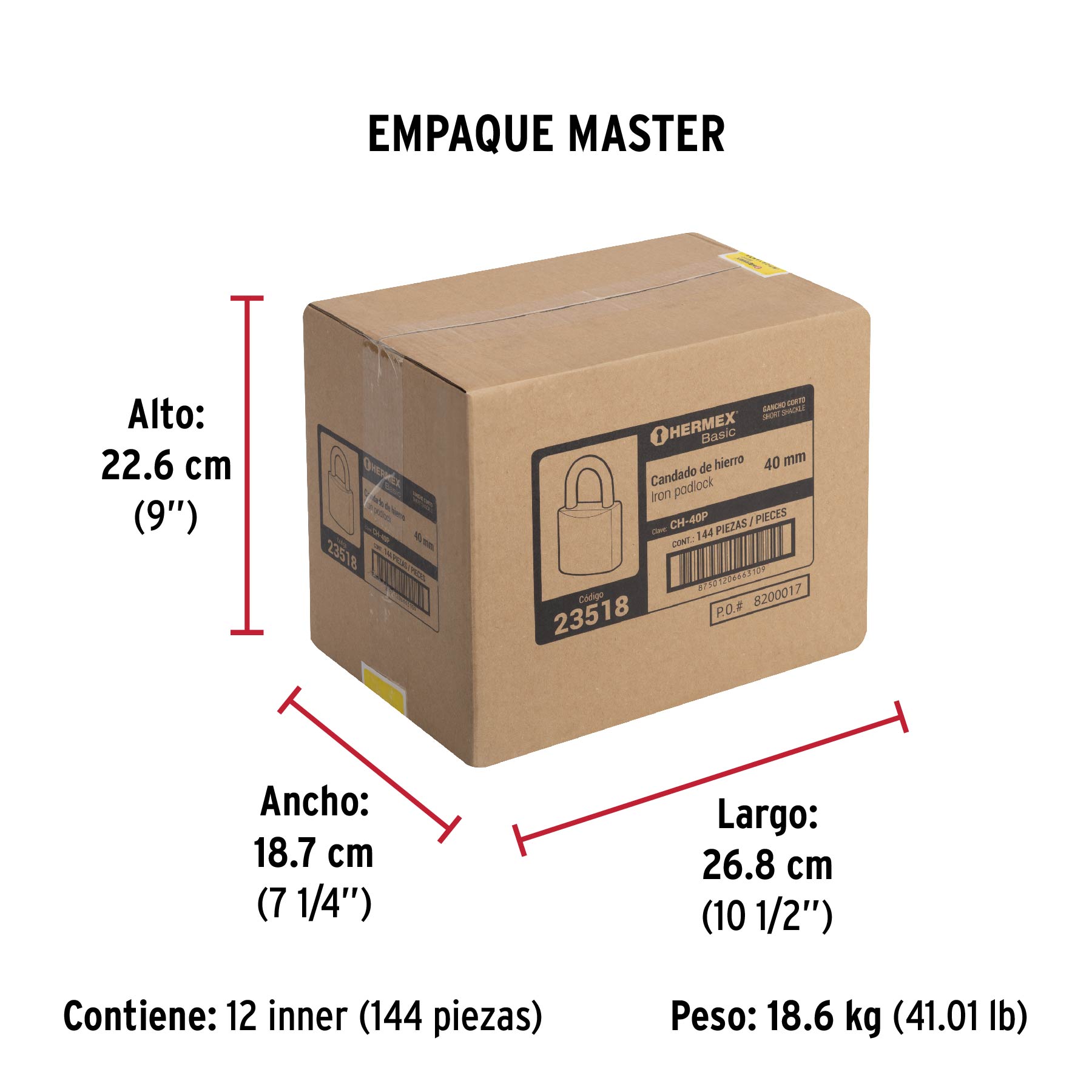 Candado de hierro, 40mm, gancho corto, caja, Hermex Basic
