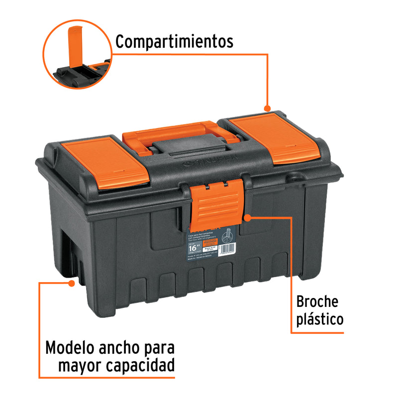 Caja plástica 16" con compartimentos, naranja