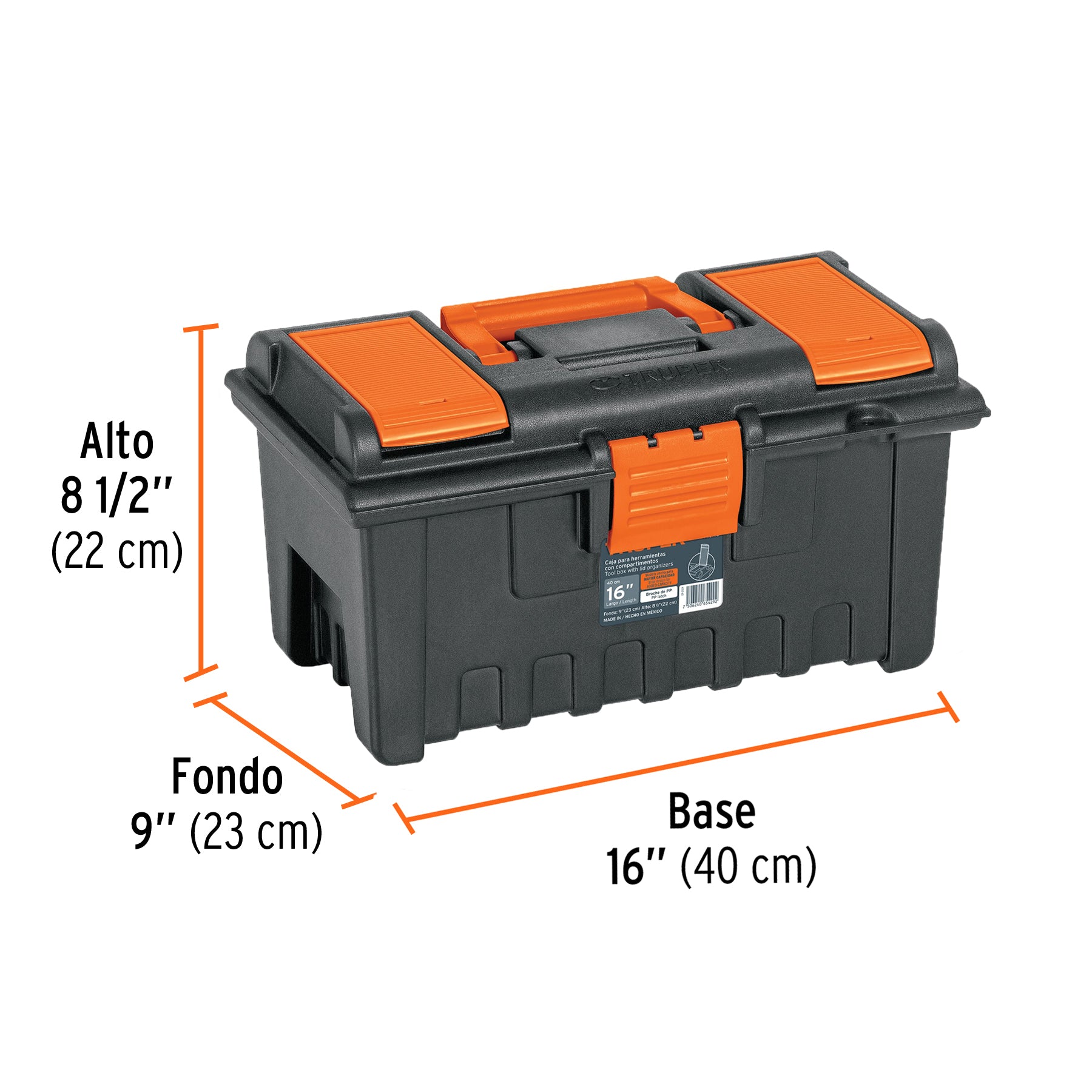 Caja plástica 16" con compartimentos, naranja