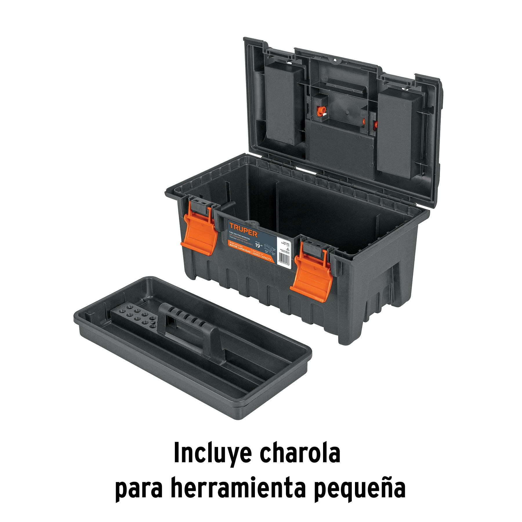 Caja plástica 19" con compartimentos, naranja
