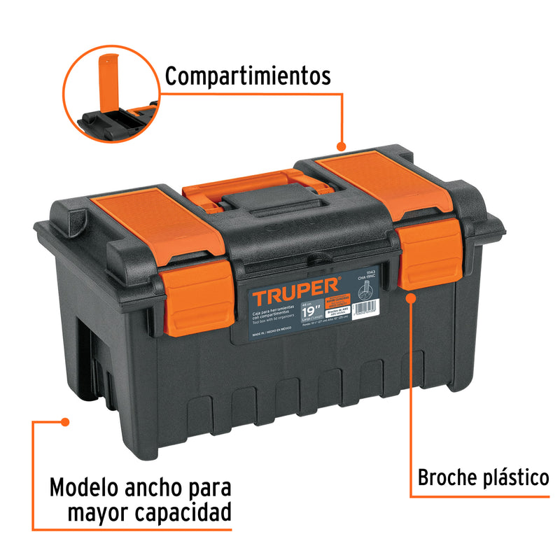 Caja plástica 19" con compartimentos, naranja