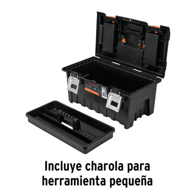 Caja plástica 19" c/compartimentos, naranja, broche metálico
