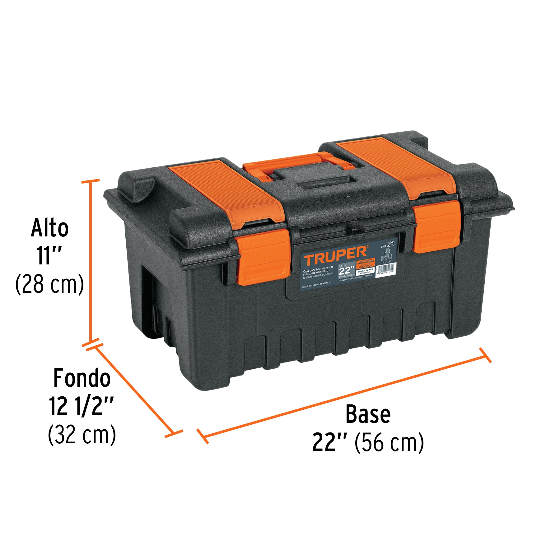 Caja plástica 22" con compartimentos, naranja