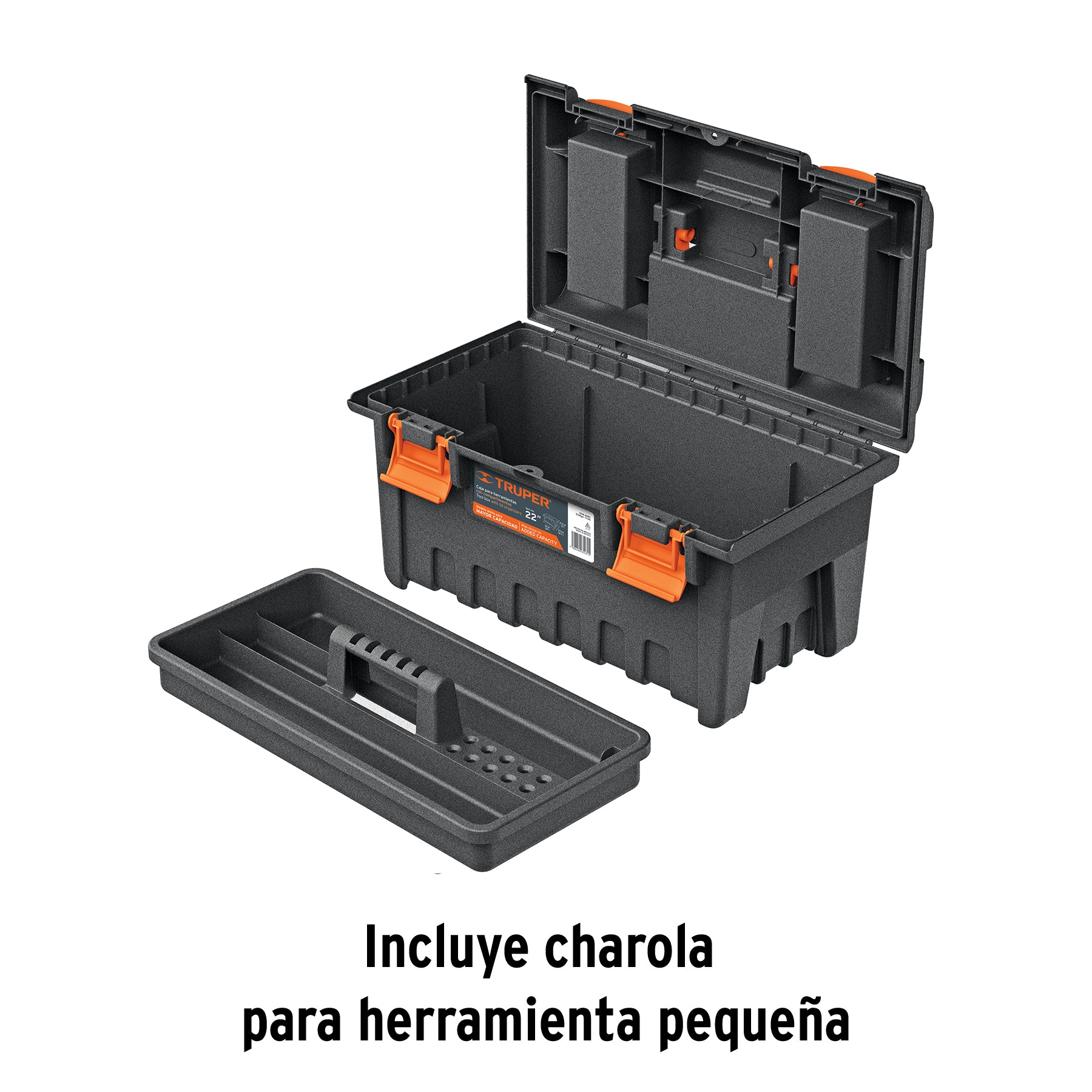 Caja plástica 22" con compartimentos, naranja
