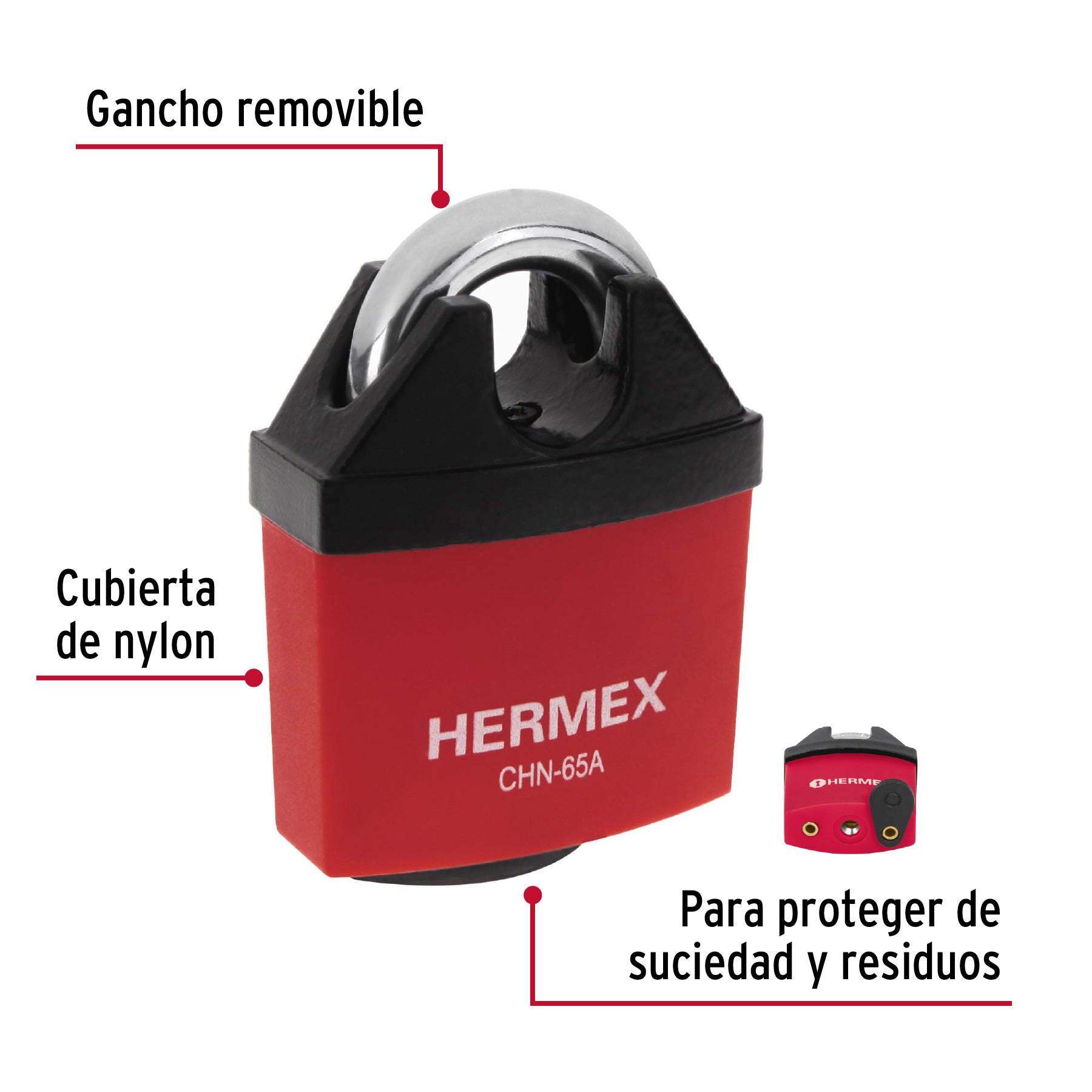 Candado de hierro, 65mm, llave anti-ganzúa, blister
