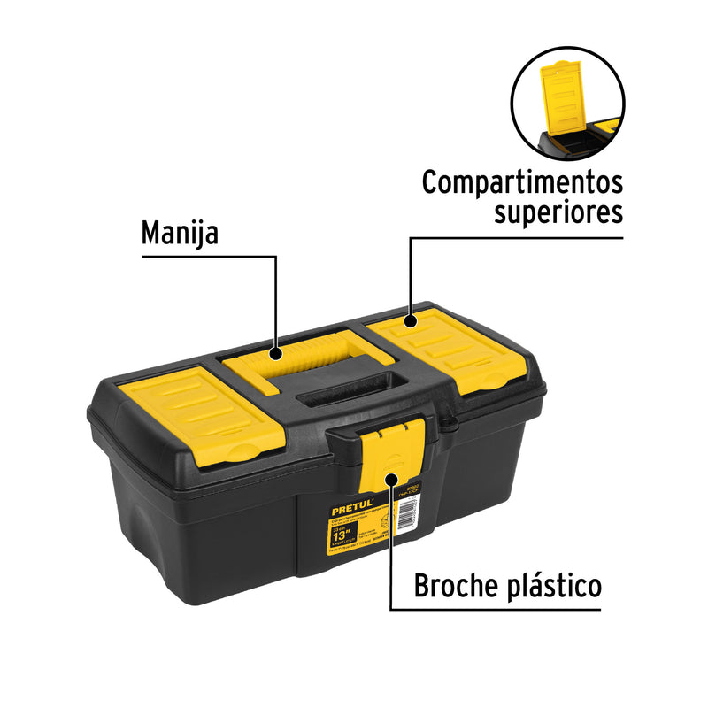 Caja plástica 13" con compartimentos, Pretul