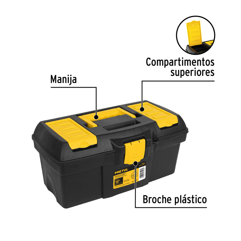Caja plástica 16" con compartimentos, Pretul