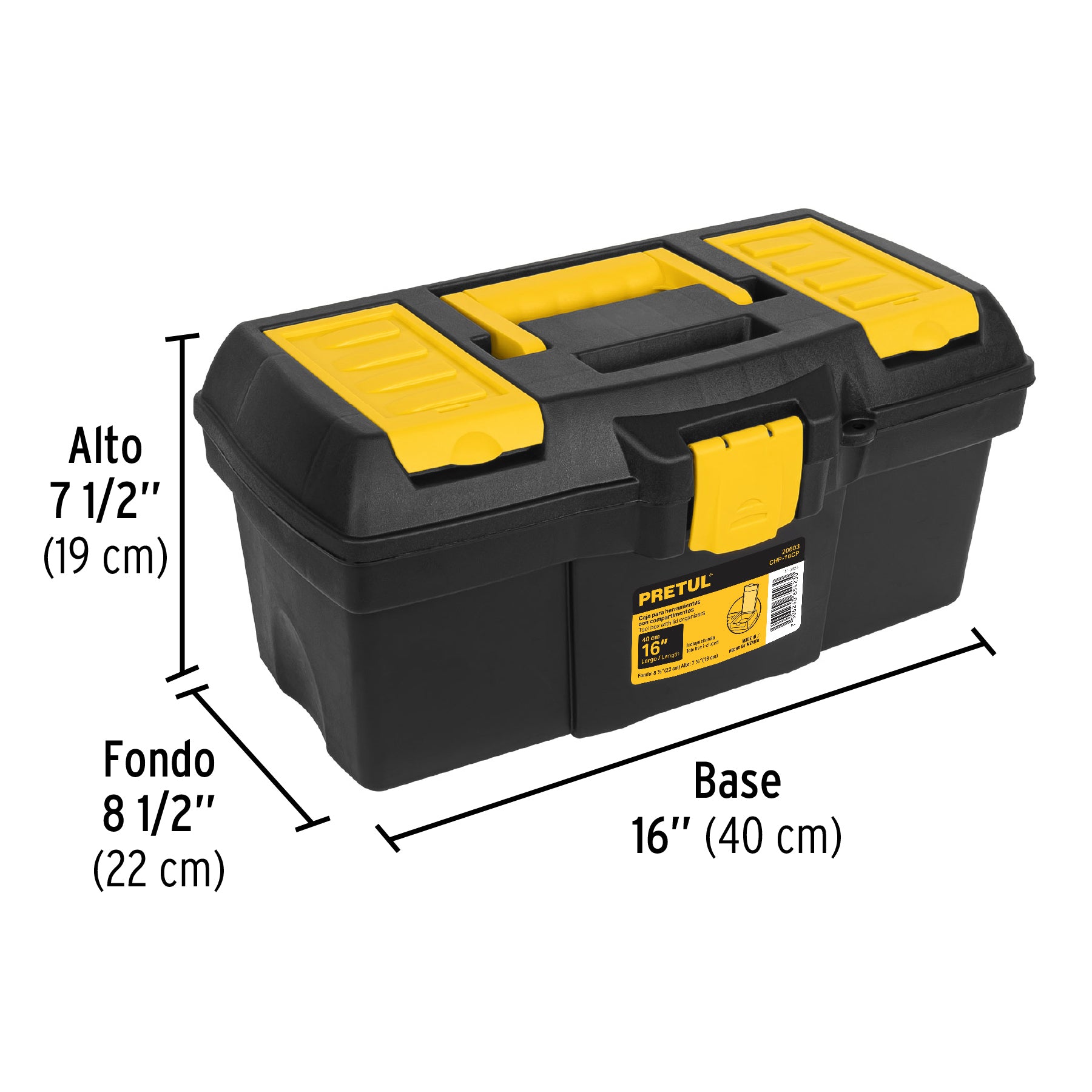 Caja plástica 16" con compartimentos, Pretul