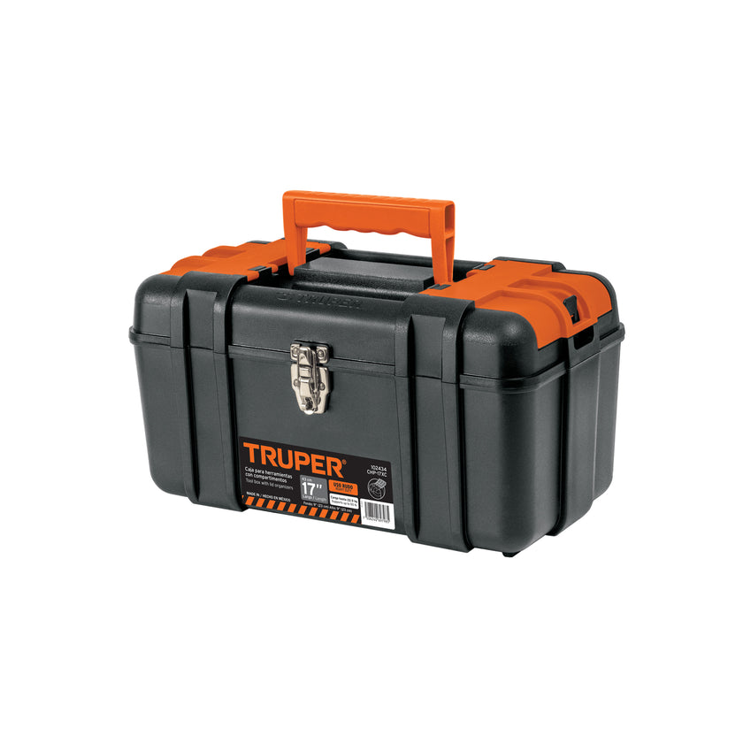 Caja p/herramienta 17' con compartimentos, broches metálicos