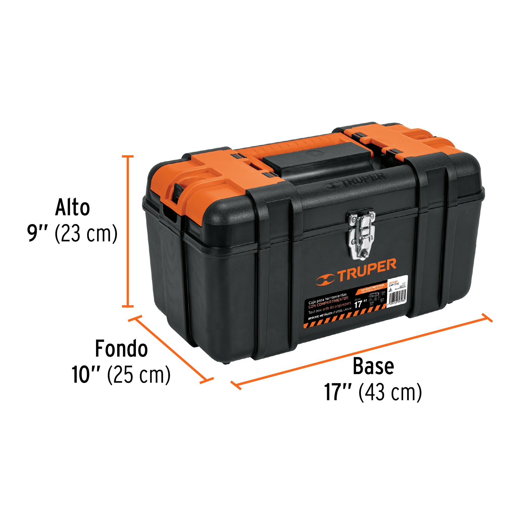 Caja p/herramienta 17' con compartimentos, broches metálicos