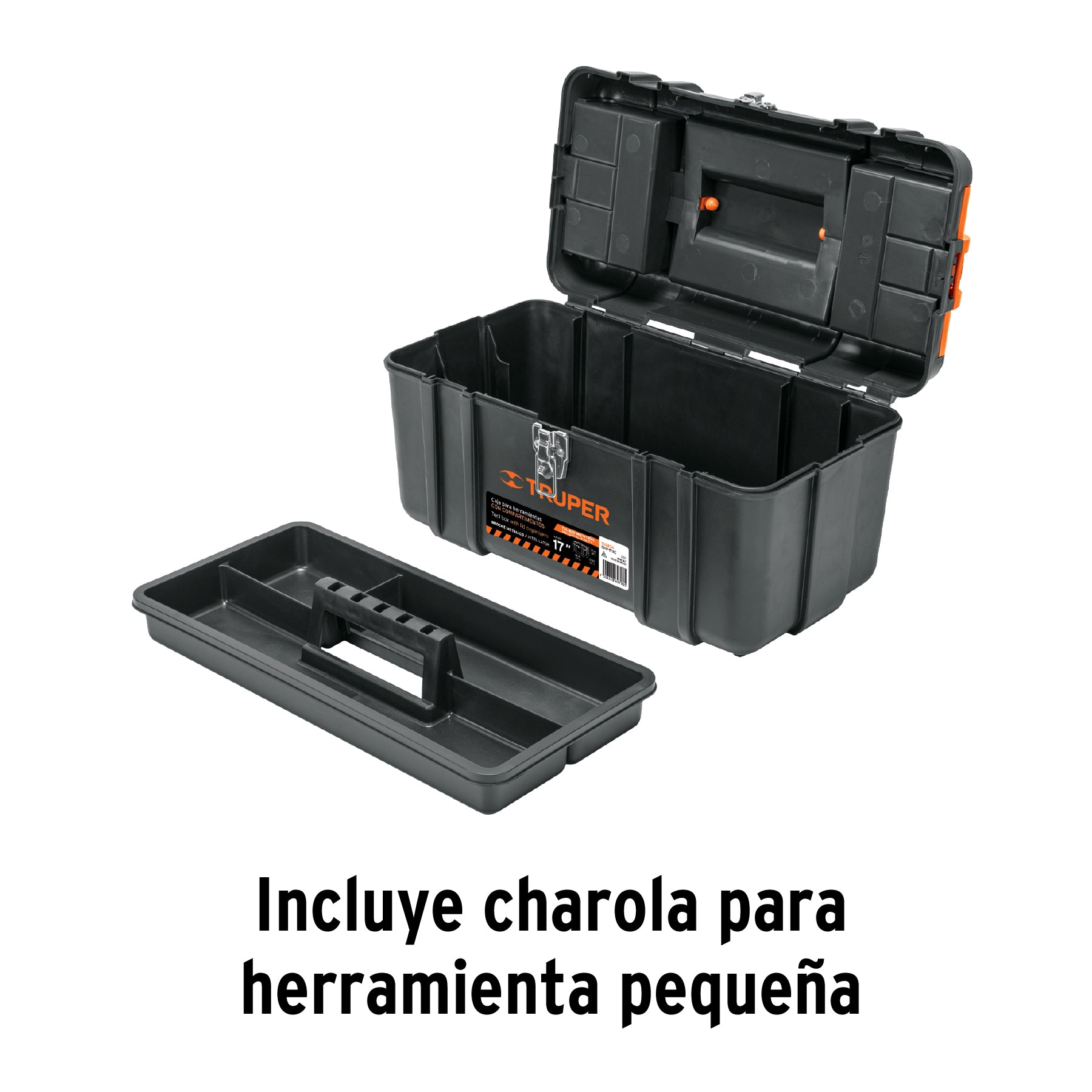 Caja p/herramienta 17' con compartimentos, broches metálicos