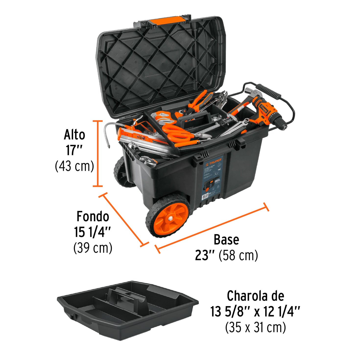 Caja herramienta, plástica, 23", con ruedas