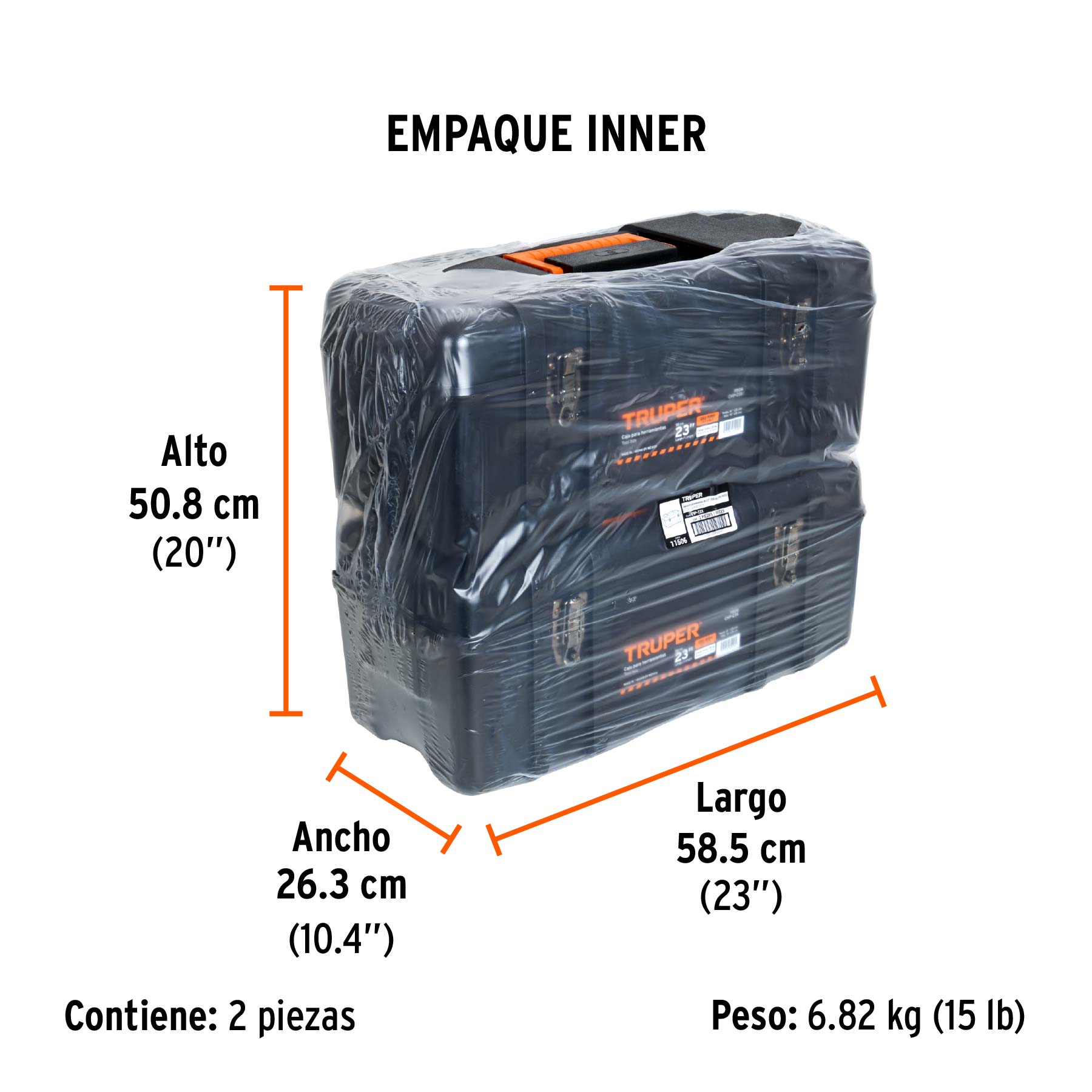 Caja para herramienta, plástica de 23", industrial