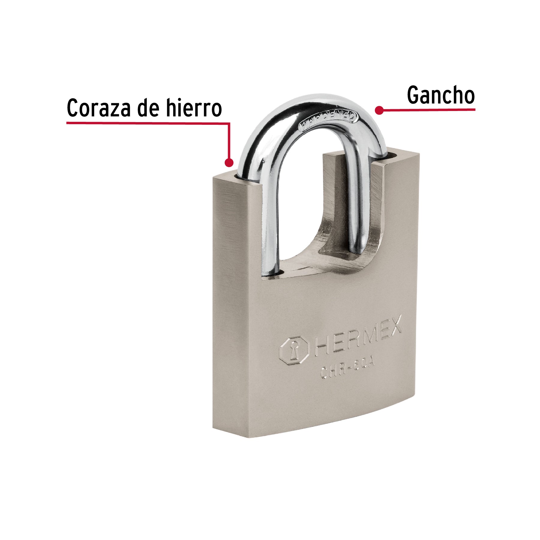 Candado de hierro con coraza, 60mm, llave anti-ganzúa