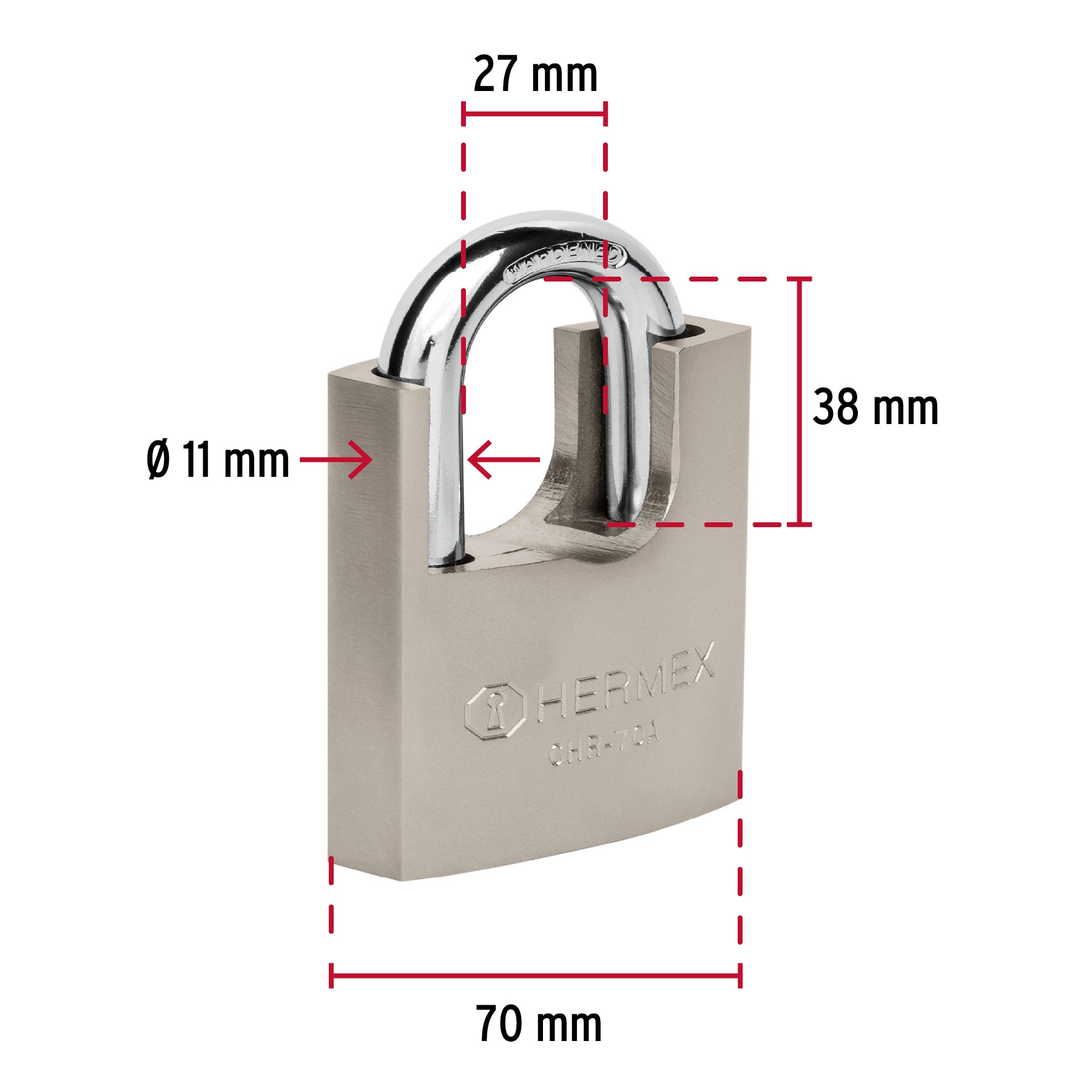Candado de hierro con coraza, 70 mm, llave anti-ganzúa