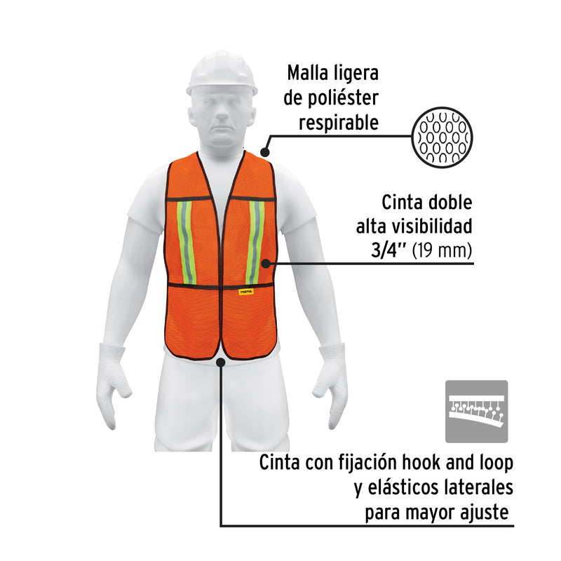 Chaleco de seguridad con cintas reflejantes, naranja, Pretul