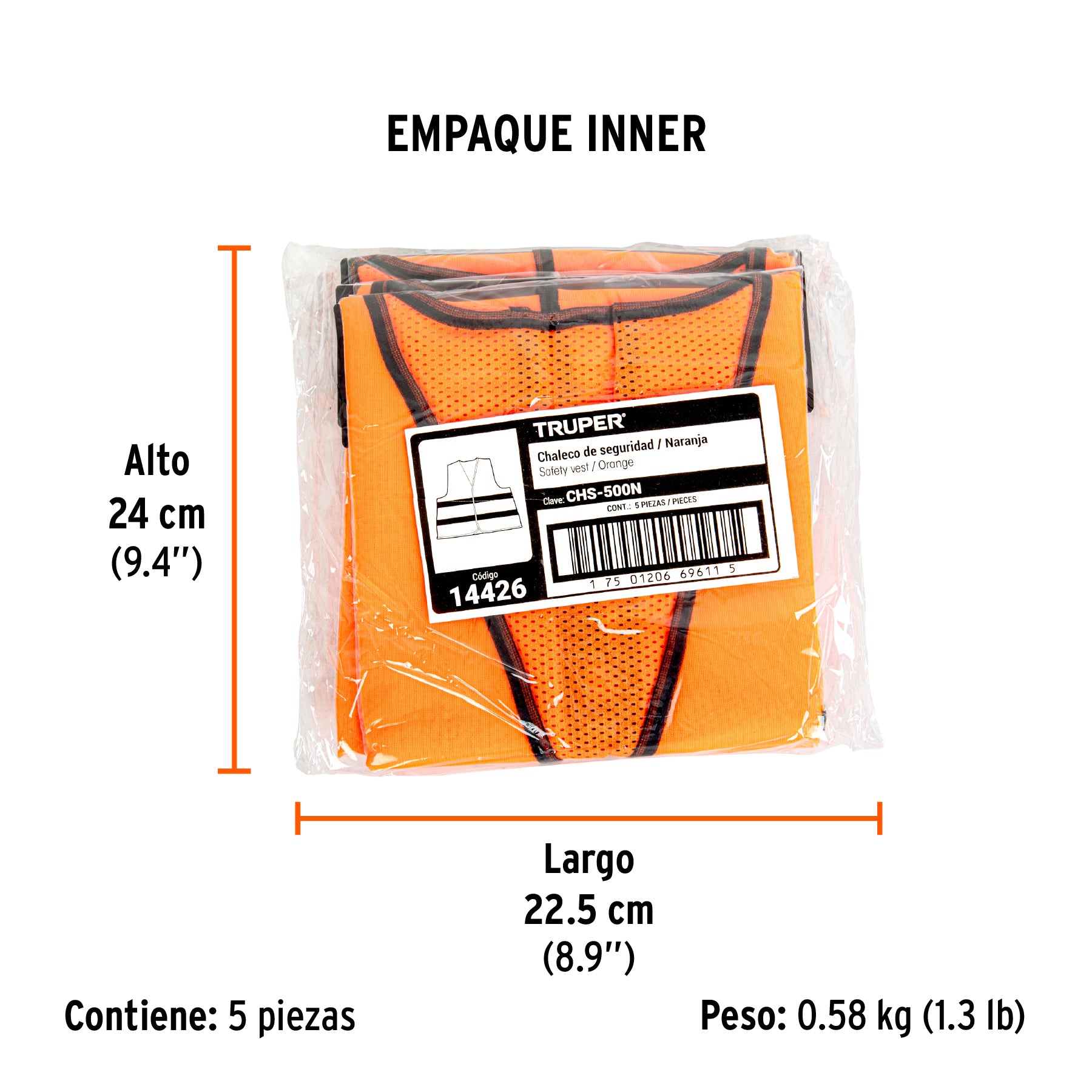 Chaleco de seguridad, alta visibilidad, naranja