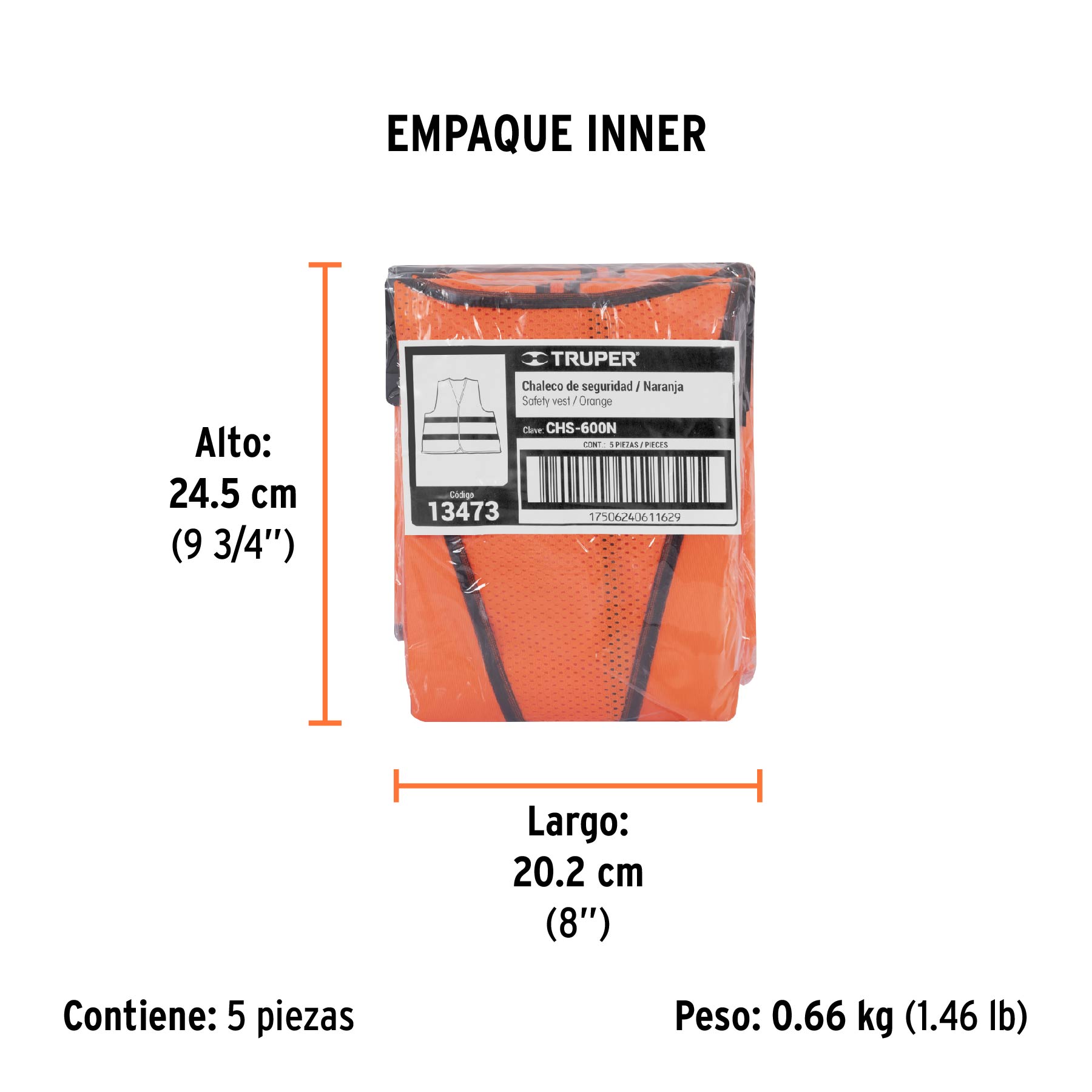 Chaleco de seguridad, alta visibilidad, con cierre, naranja