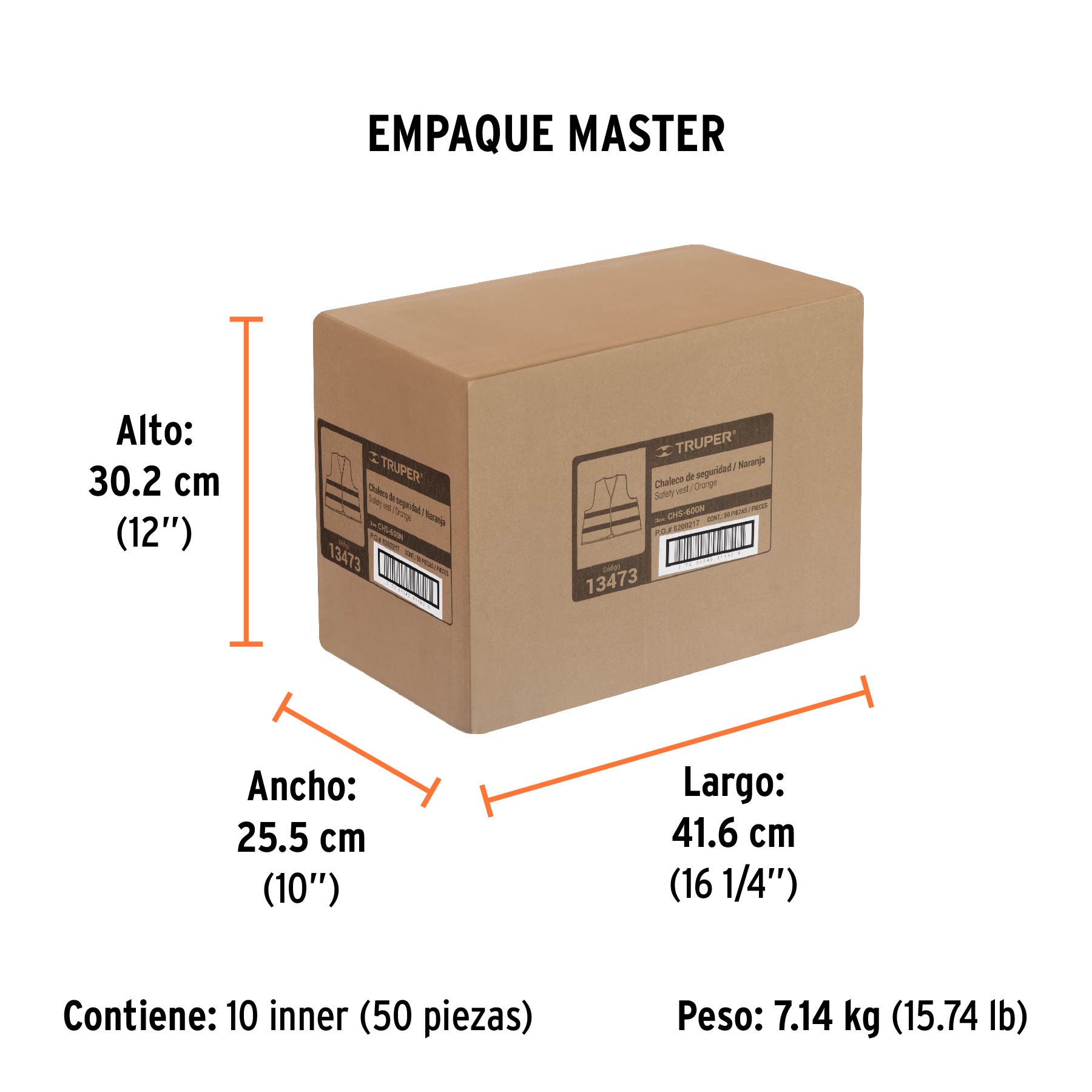 Chaleco de seguridad, alta visibilidad, con cierre, naranja