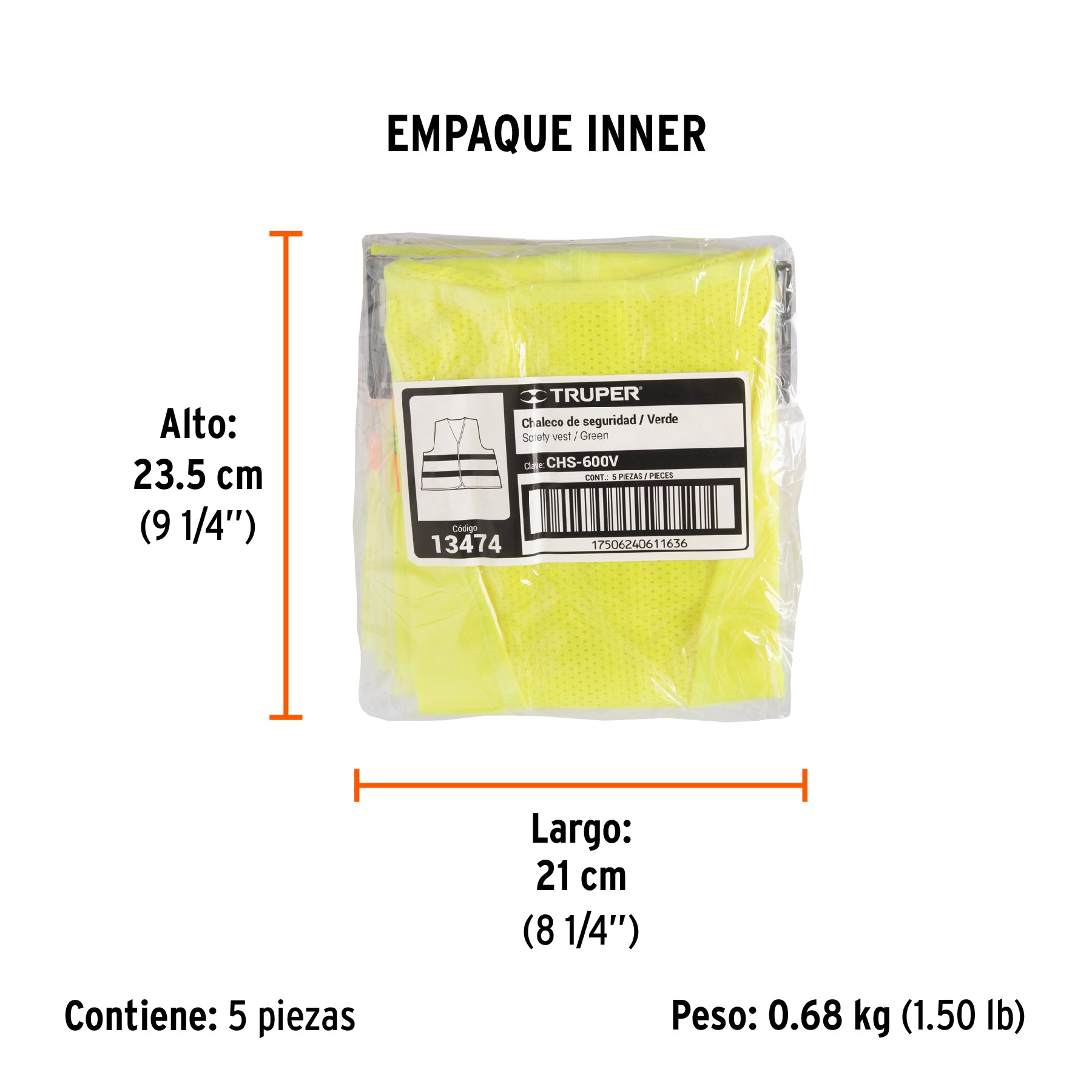 Chaleco de seguridad, alta visibilidad, con cierre, verde