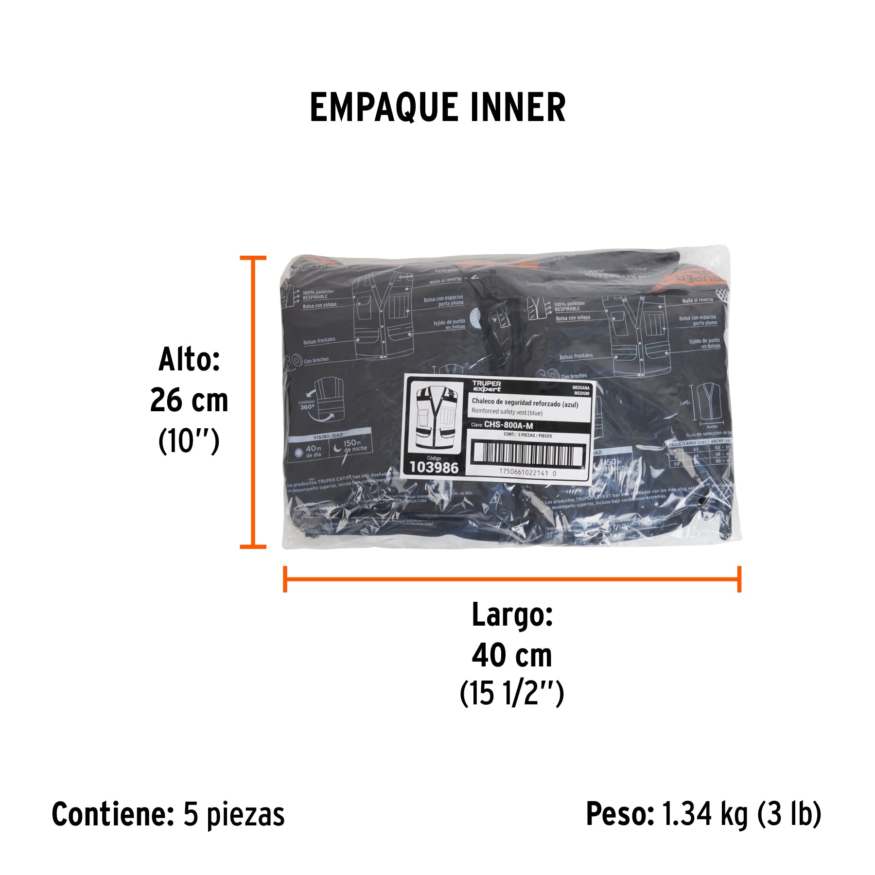 Chaleco seguridad reforzado azul con bolsas, M, EXPERT