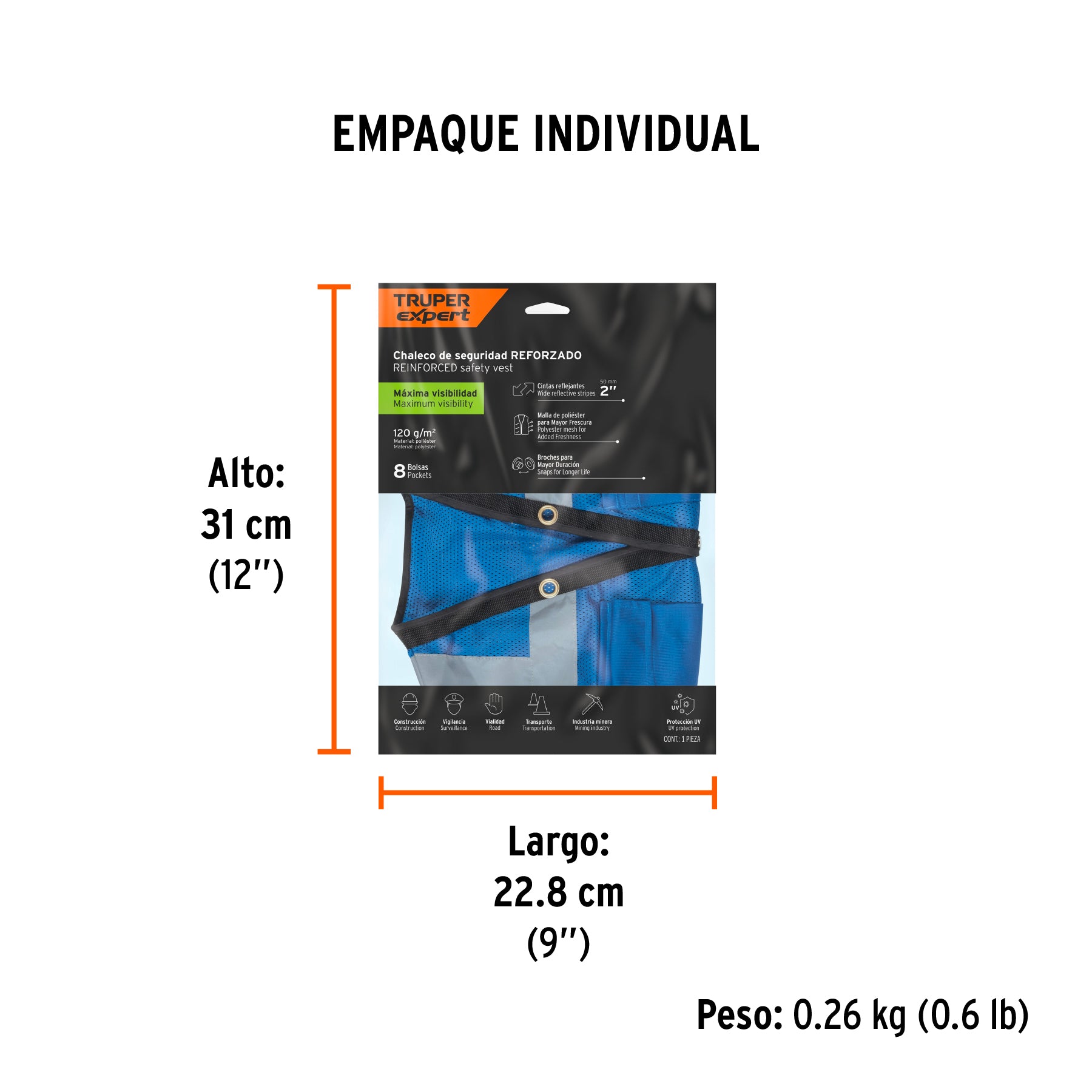 Chaleco seguridad reforzado azul con bolsas, M, EXPERT