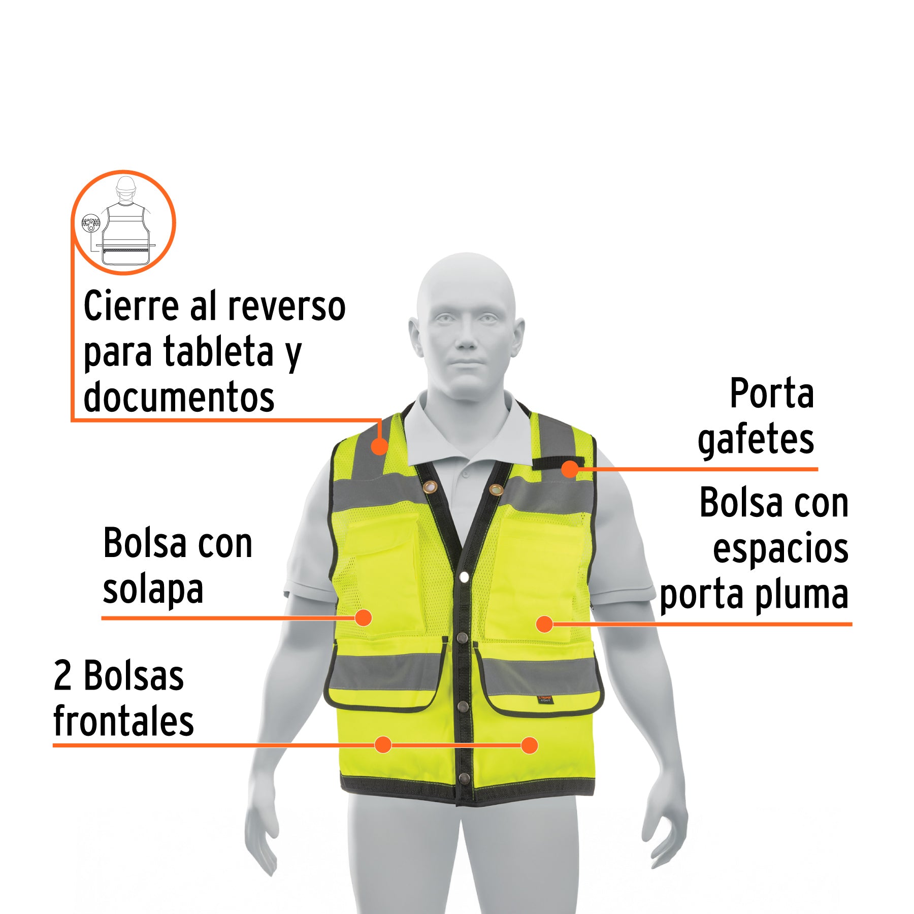 Chaleco de seguridad reforzado, con bolsas, verde, mediano