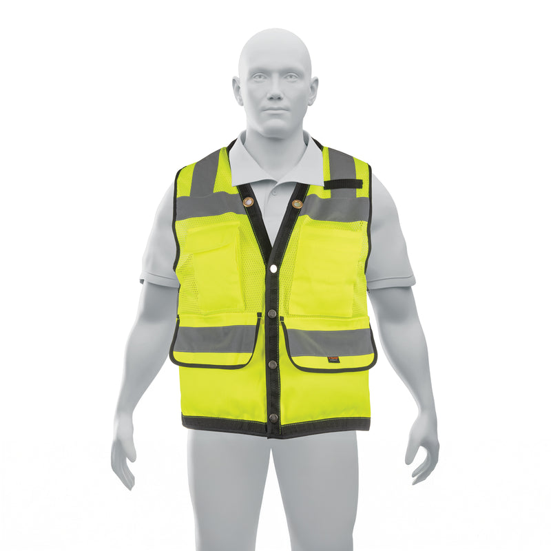 Chaleco seguridad reforzado, con bolsas, verde, extra grande