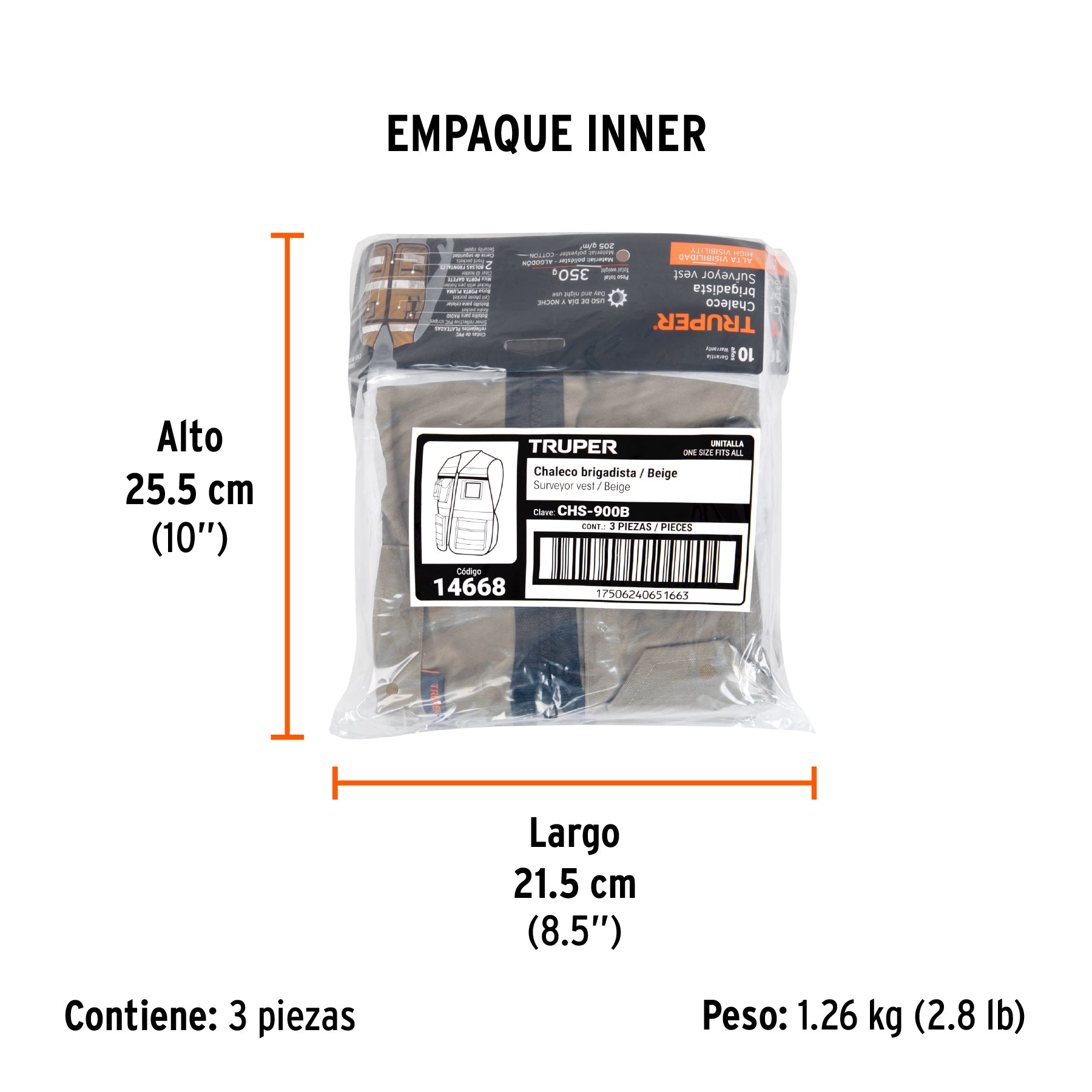 Chaleco brigadista con cintas reflejantes, color beige