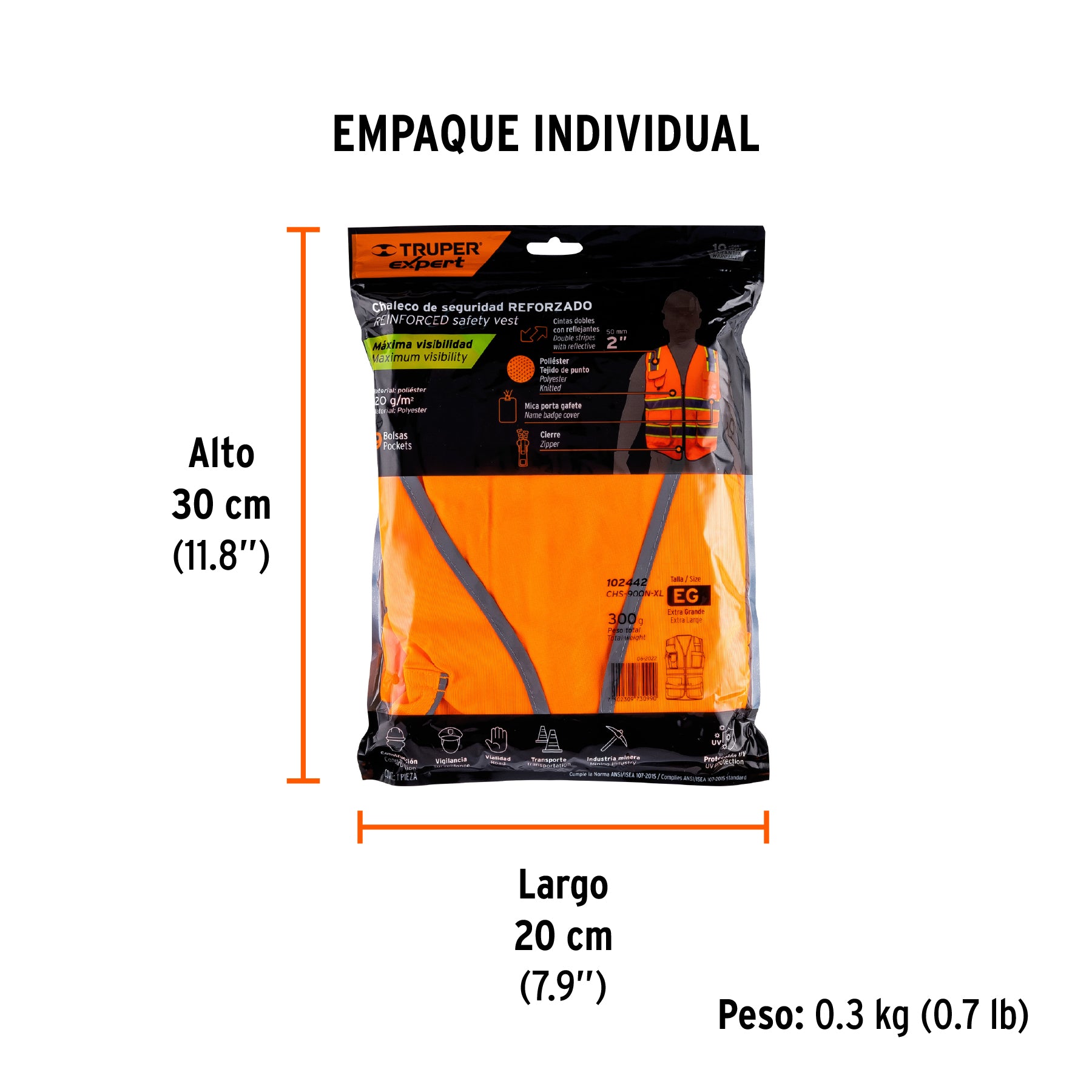 Chaleco de seguridad de alta visibilidad, naranja, extra gra