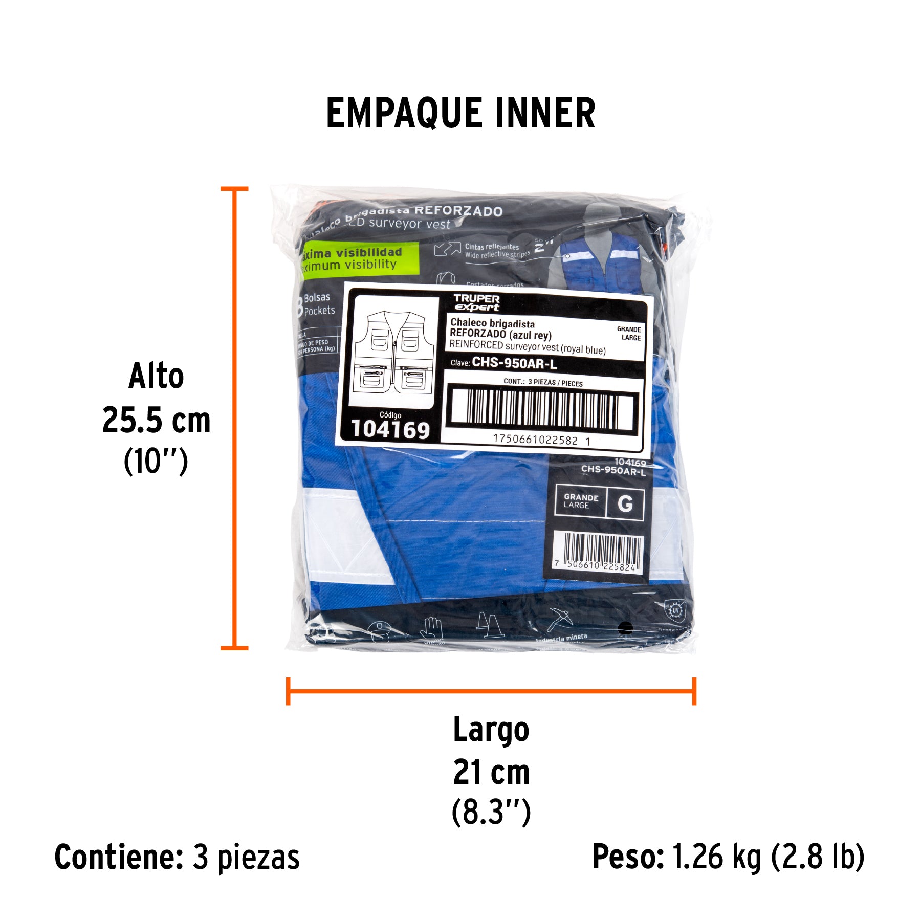 Chaleco brigadista reforzado, azul rey, G, TRUPER EXPERT