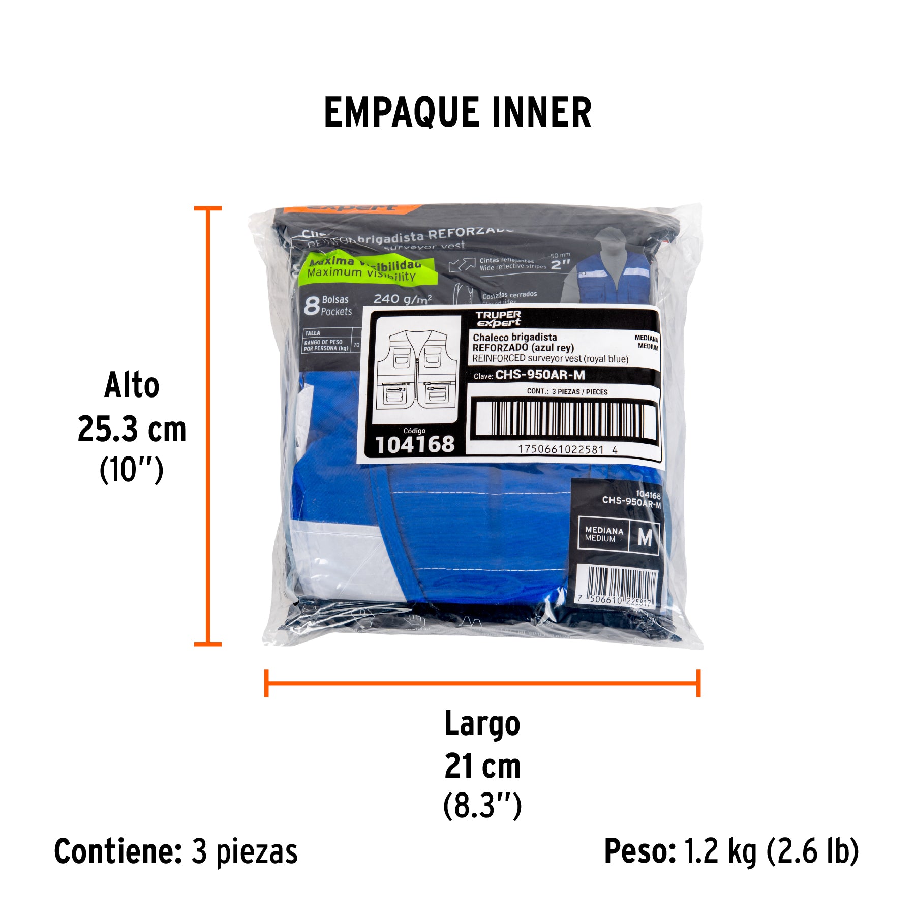 Chaleco brigadista reforzado, azul rey, M, TRUPER EXPERT