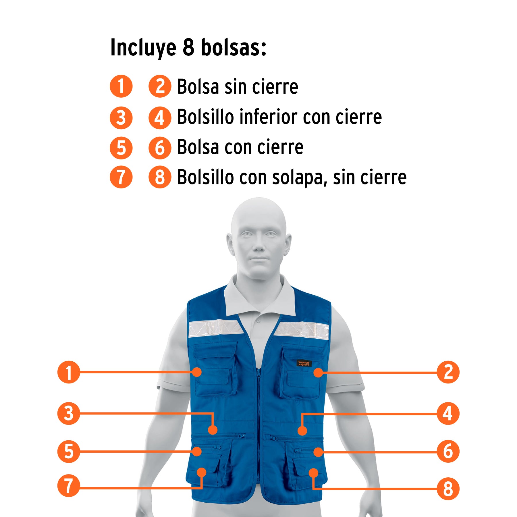 Chaleco brigadista reforzado, azul rey, XG, TRUPER EXPERT