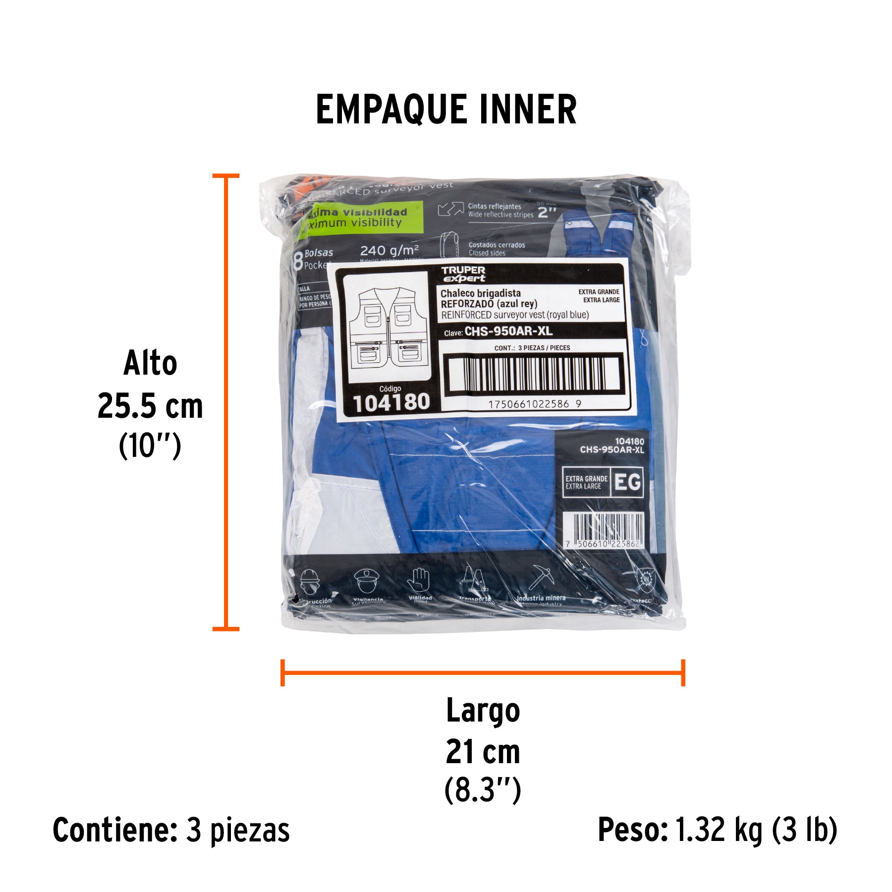 Chaleco brigadista reforzado, azul rey, XG, TRUPER EXPERT
