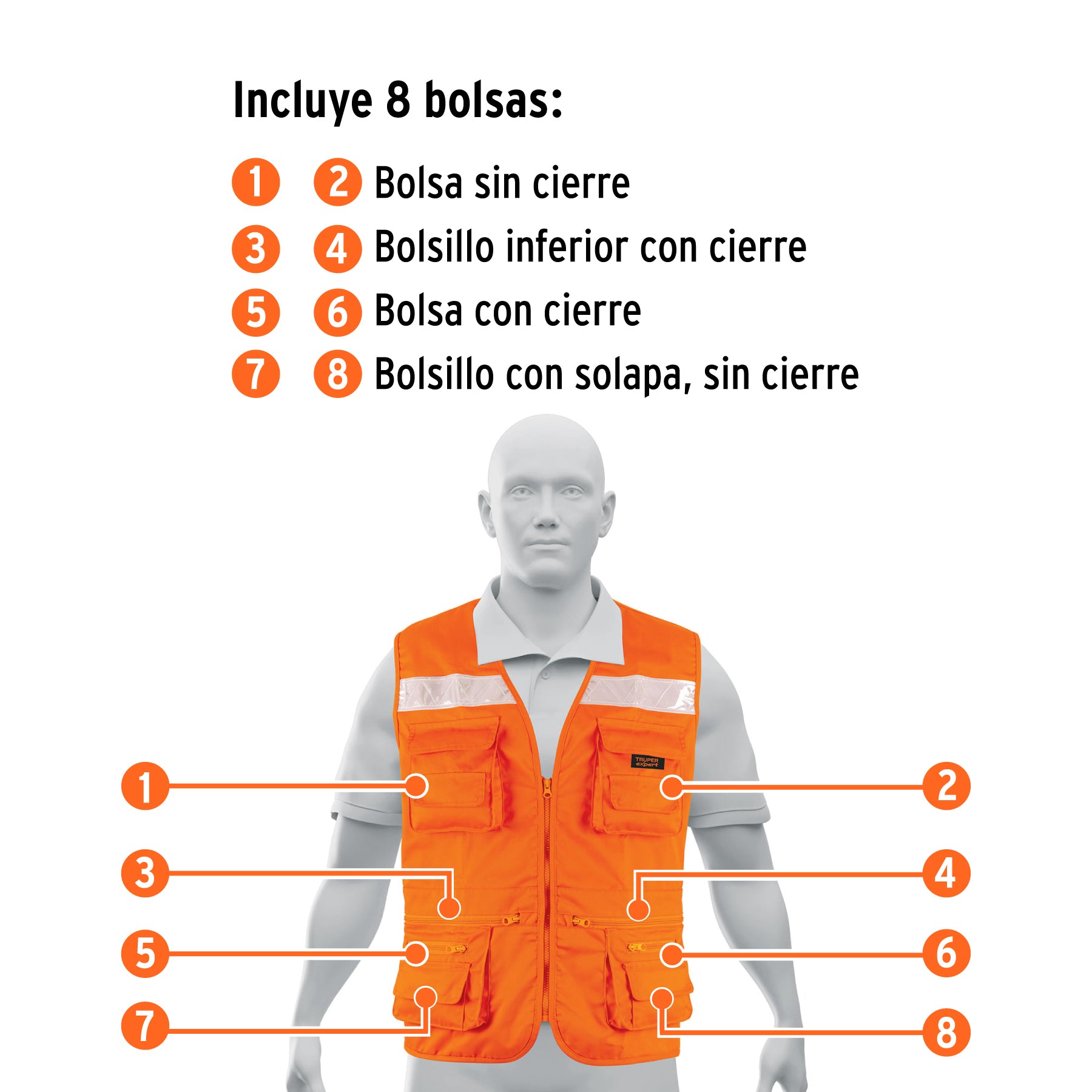 Chaleco brigadista reforzado, naranja, XG, TRUPER EXPERT