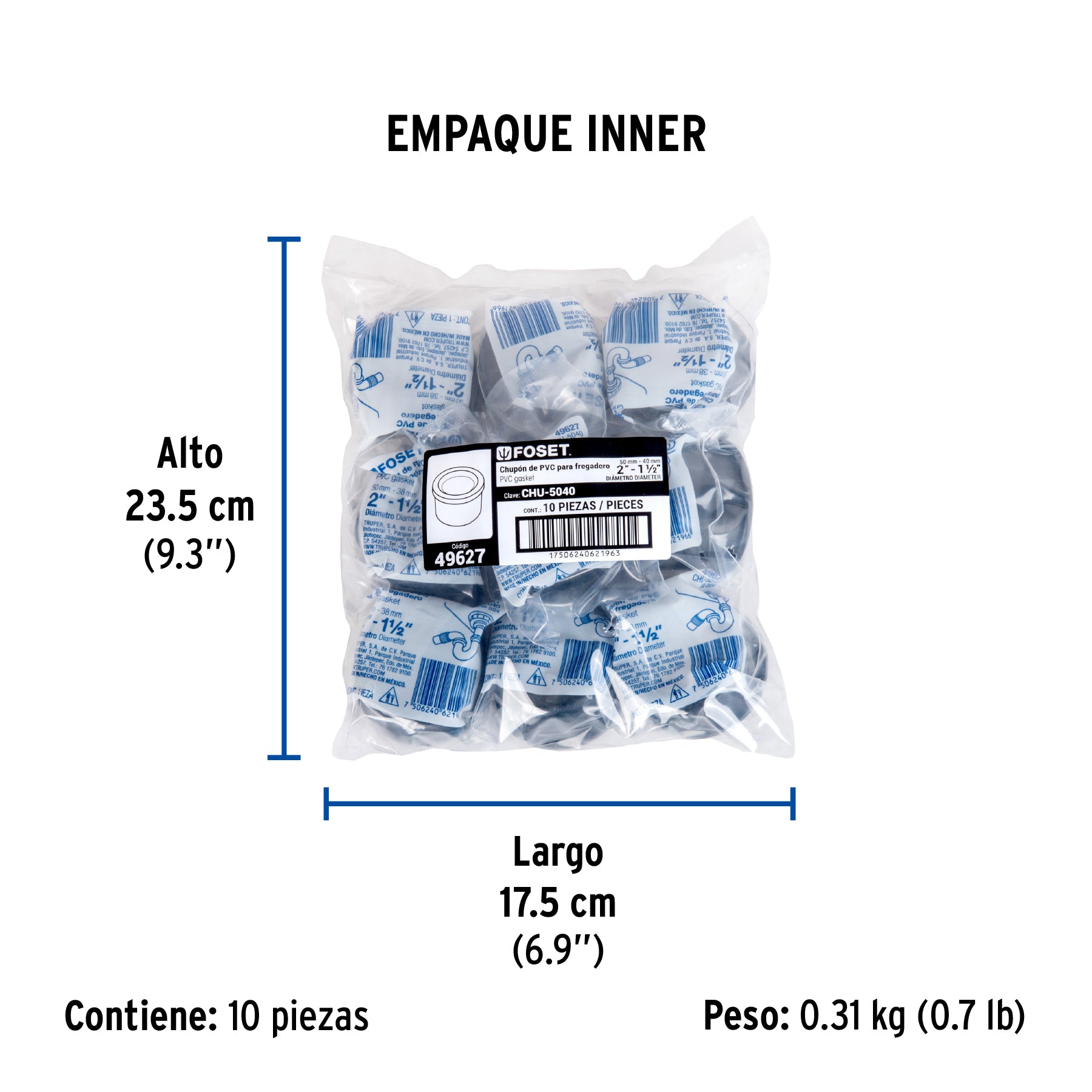 Chupón de hule negro, 50-40mm