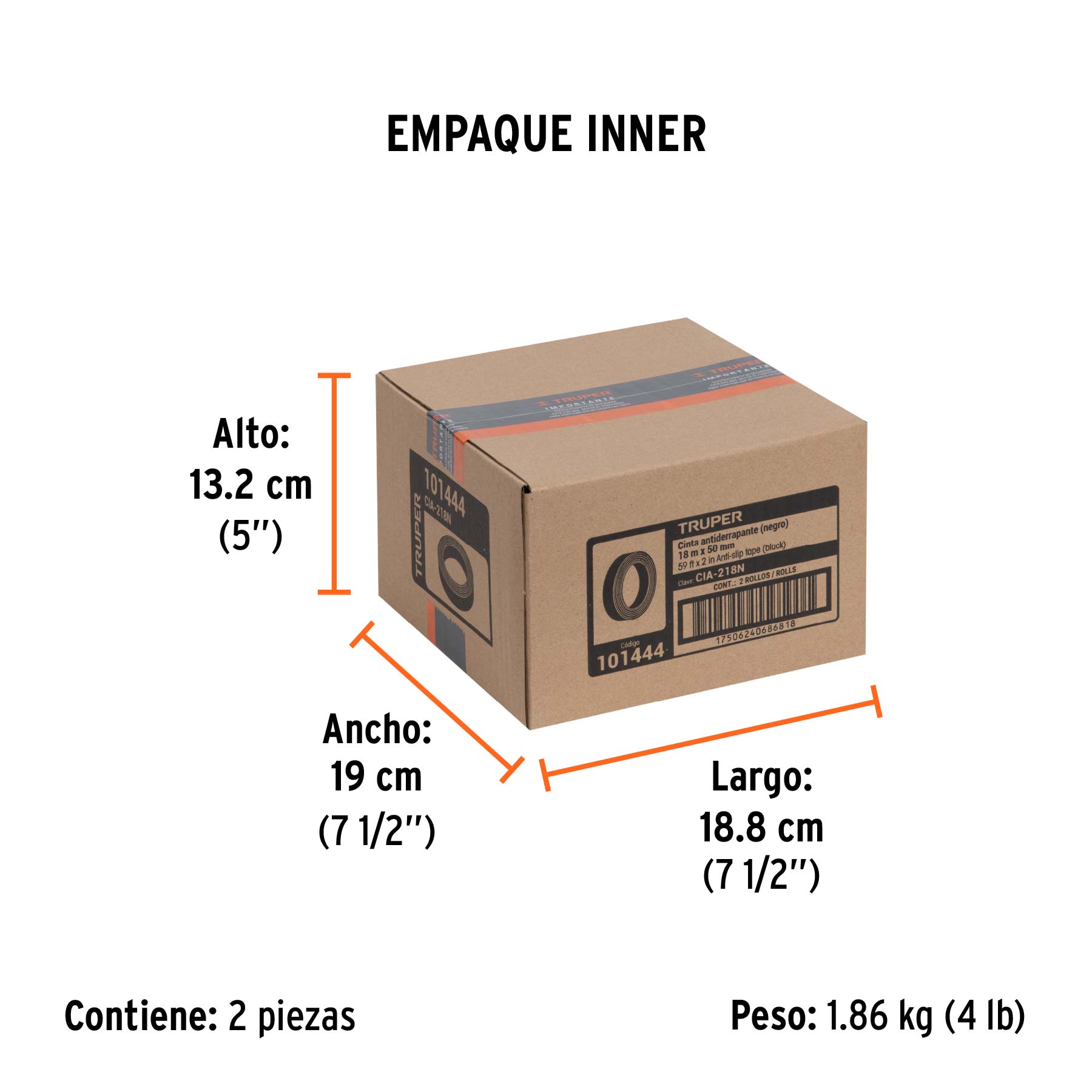 Cinta antiderrapante negra con abrasivo, 50mm x 18m