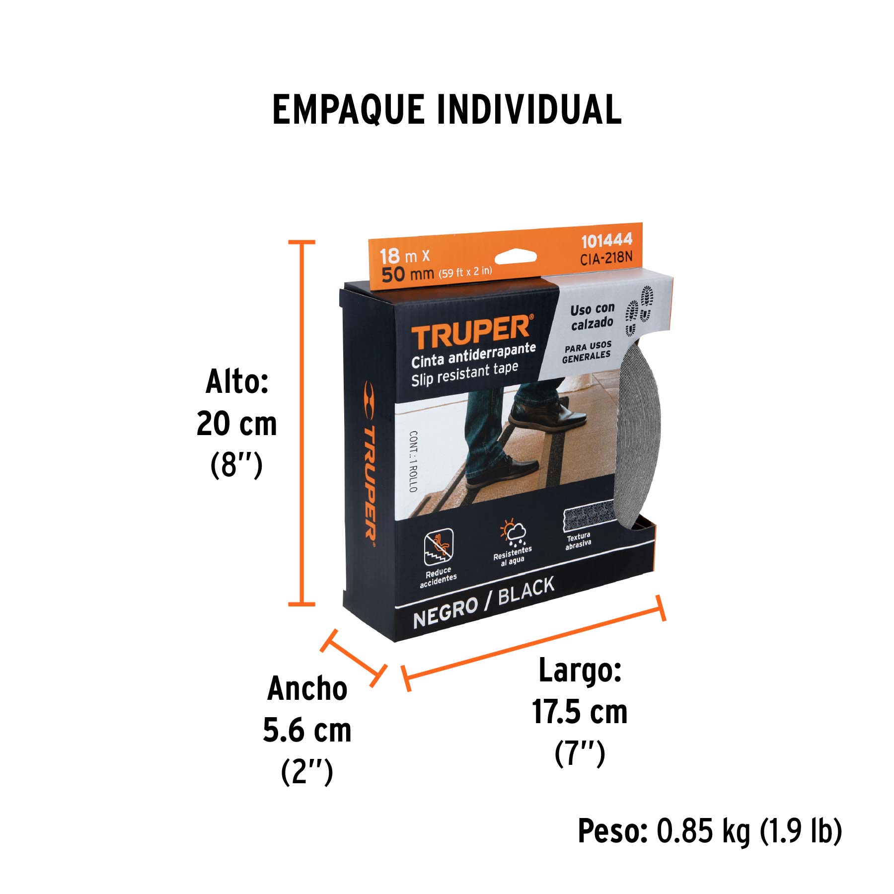 Cinta antiderrapante negra con abrasivo, 50mm x 18m