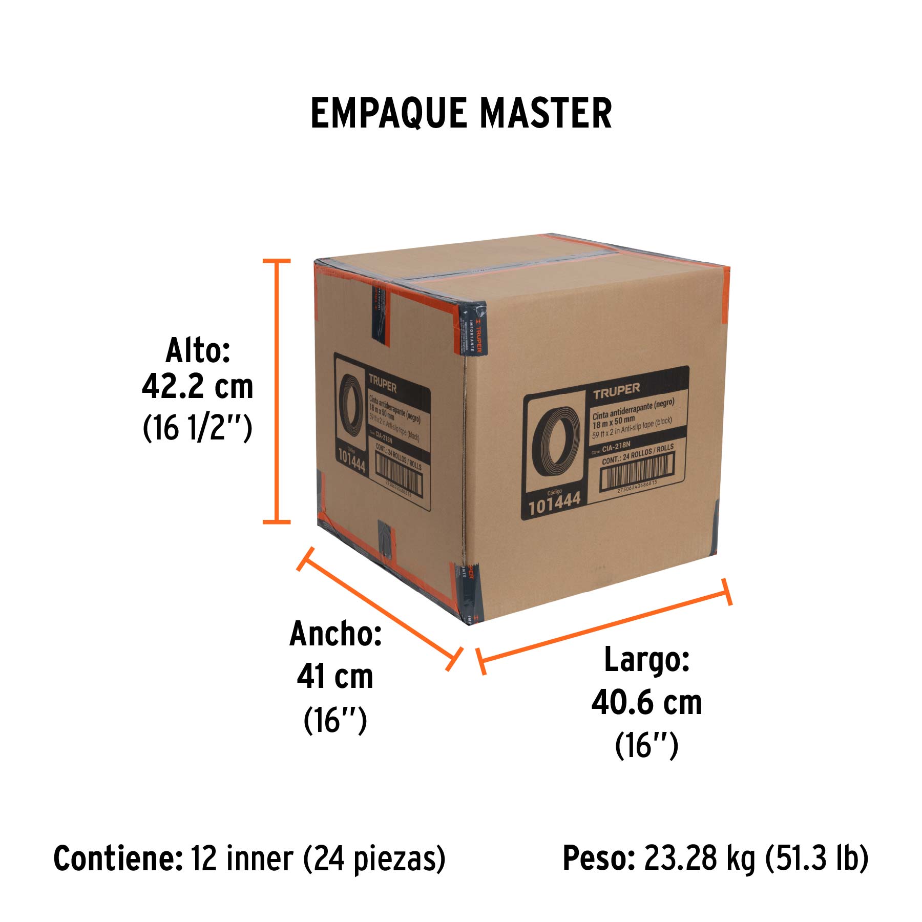 Cinta antiderrapante negra con abrasivo, 50mm x 18m