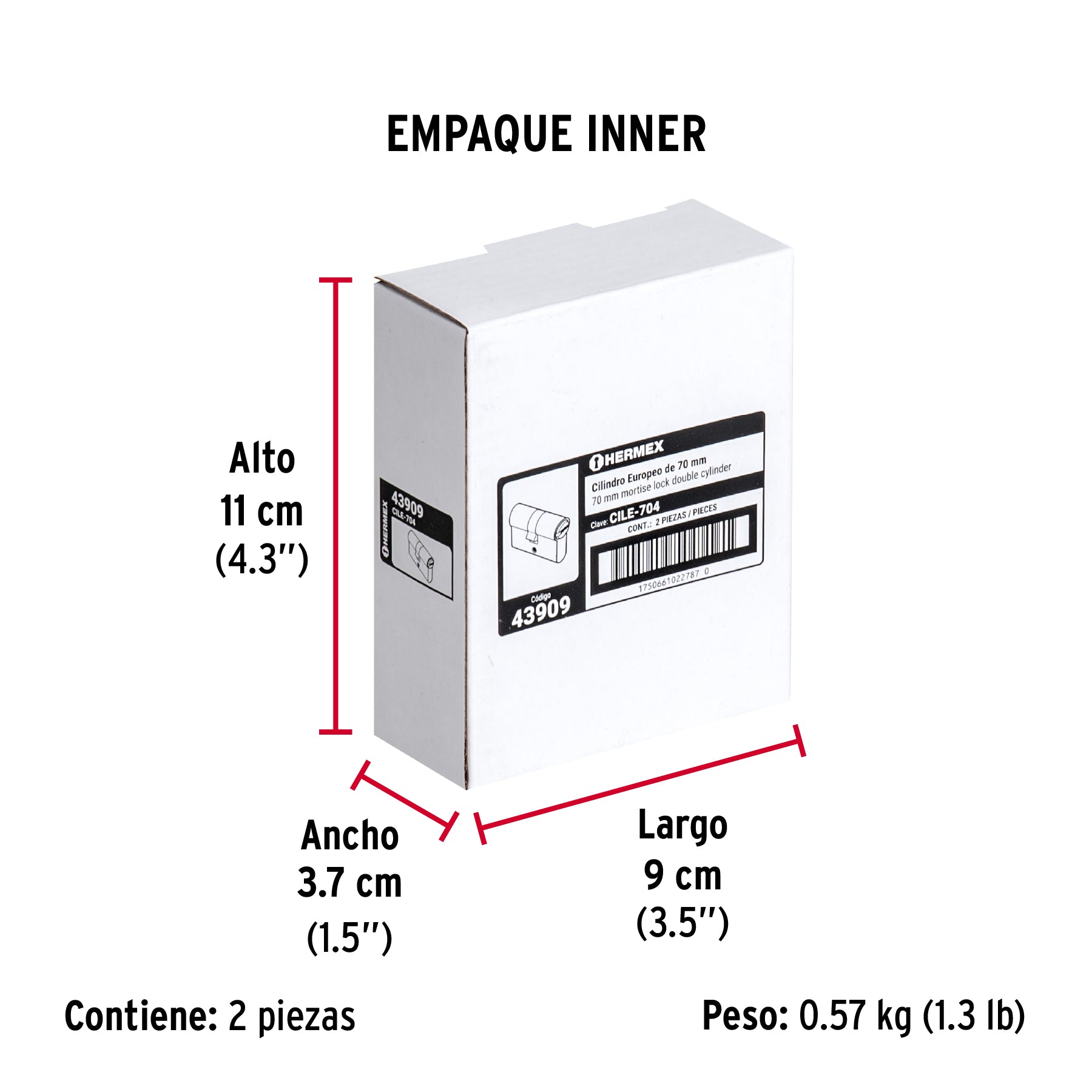 Cilindro Europeo de 70mm,llave-llave, HERMEX