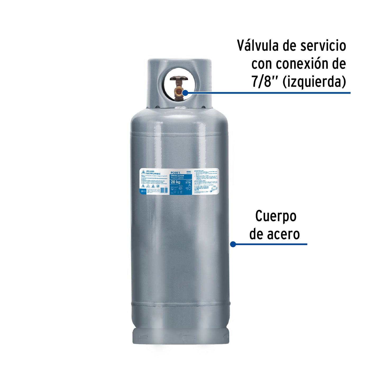 Cilindro portátil para gas LP, 20kg (44lb) Foset