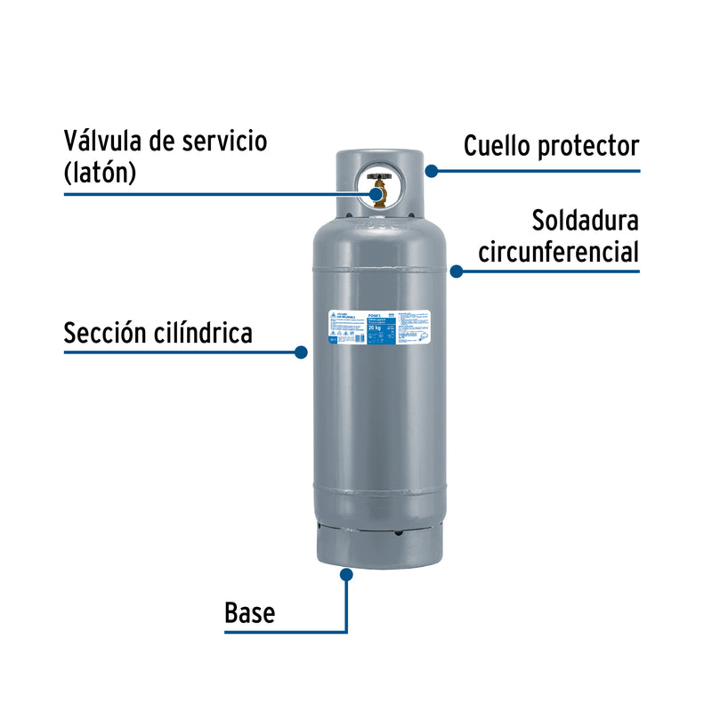 Cilindro portátil para gas LP, 20kg (44lb) Foset