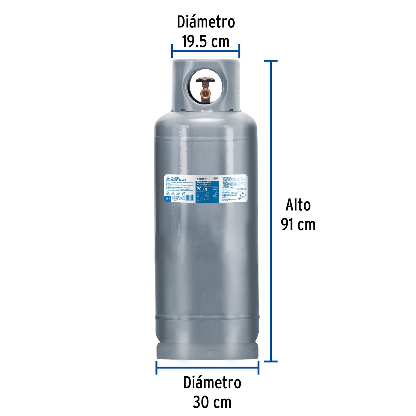 Cilindro portátil para gas LP, 20kg (44lb) Foset