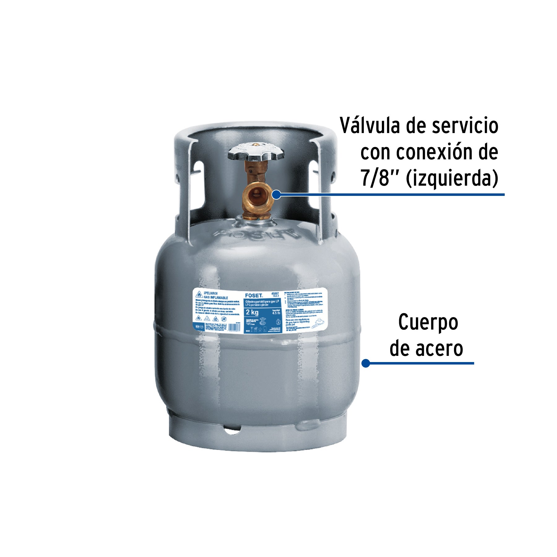Cilindro portátil para gas LP, 2kg (4.5lb) Foset