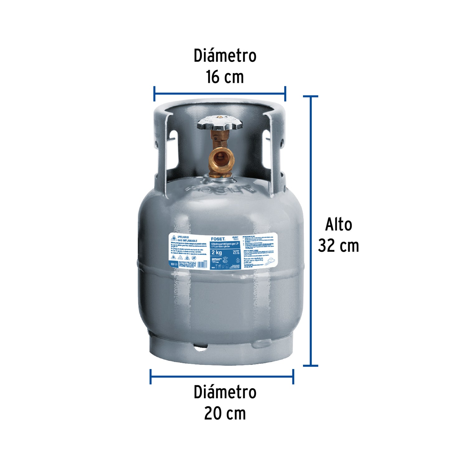 Cilindro portátil para gas LP, 2kg (4.5lb) Foset