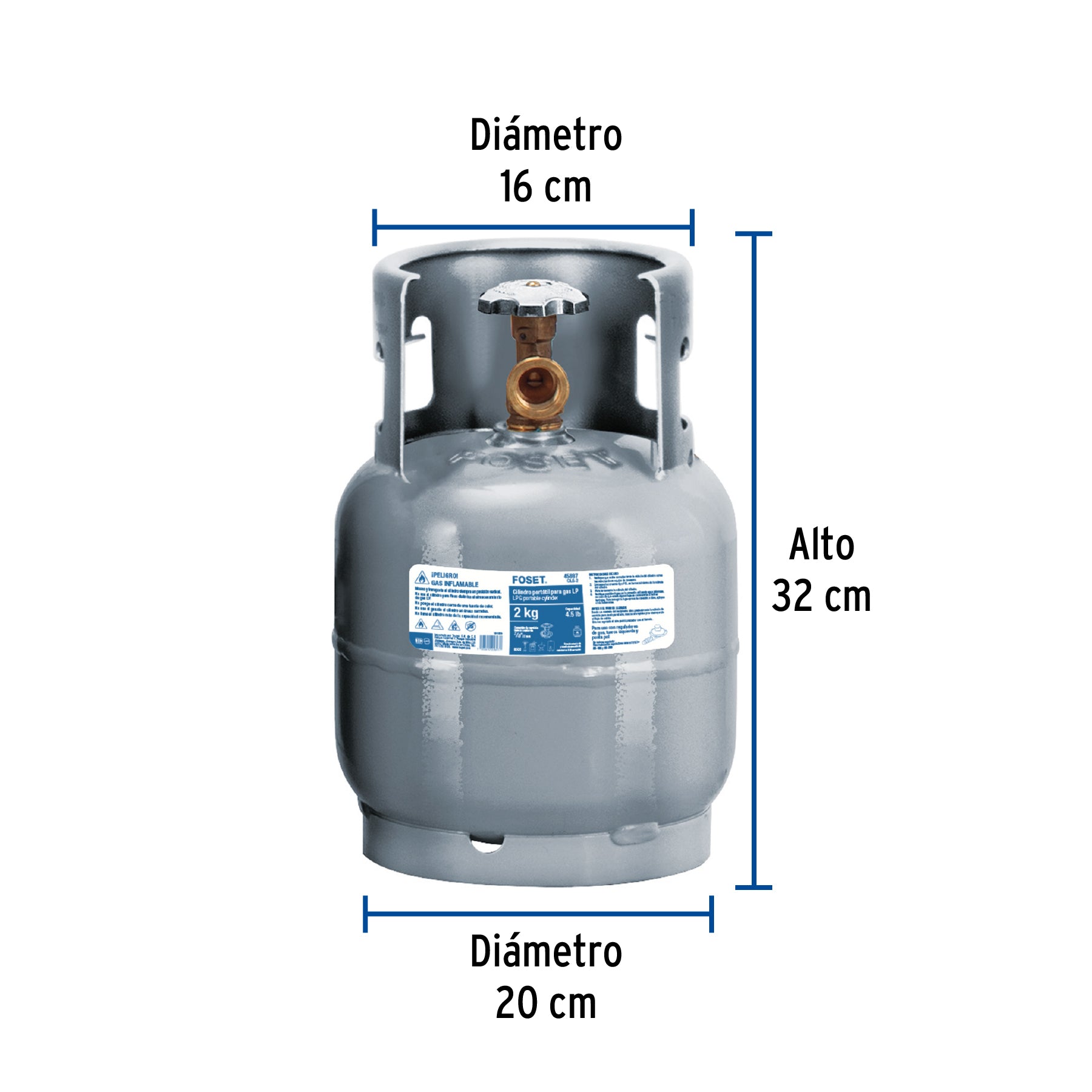 Cilindro portátil para gas LP, 2kg (4.5lb) Foset