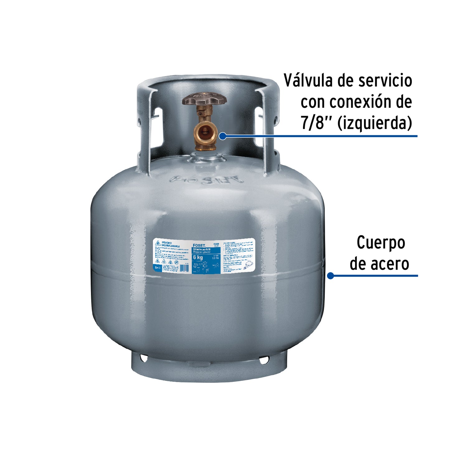 Cilindro portátil para gas LP, 6kg (13lb) Foset