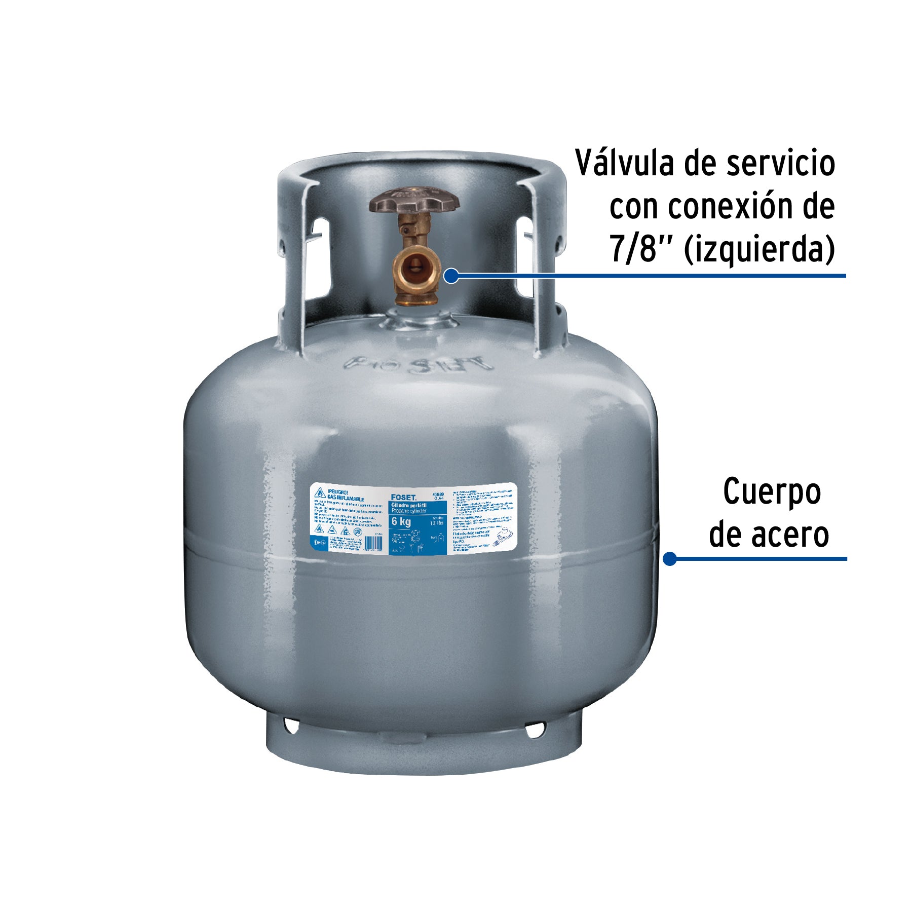 Cilindro portátil para gas LP, 6kg (13lb) Foset