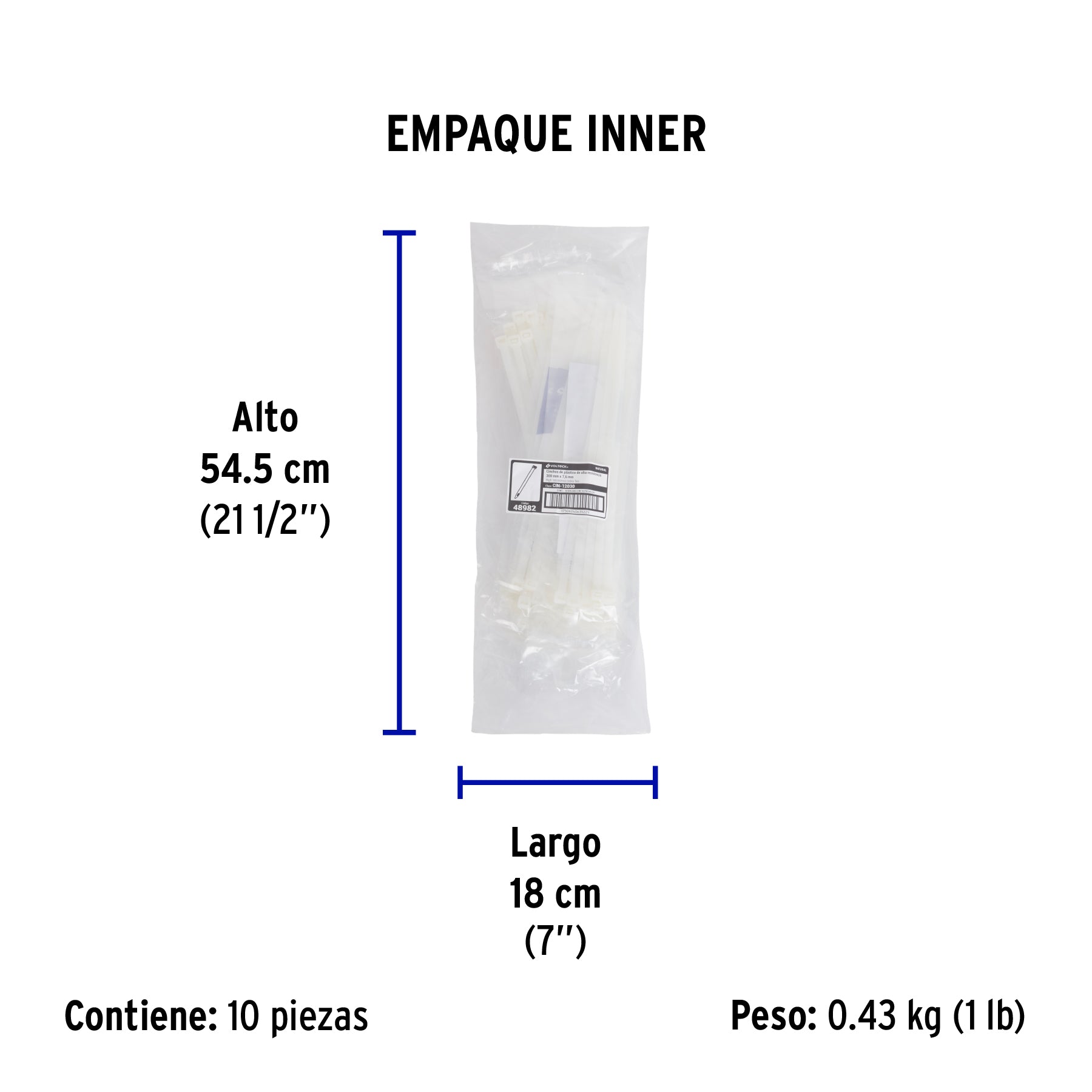 Cincho plástico, 120 lb, 30 cm, bolsa con 10 piezas