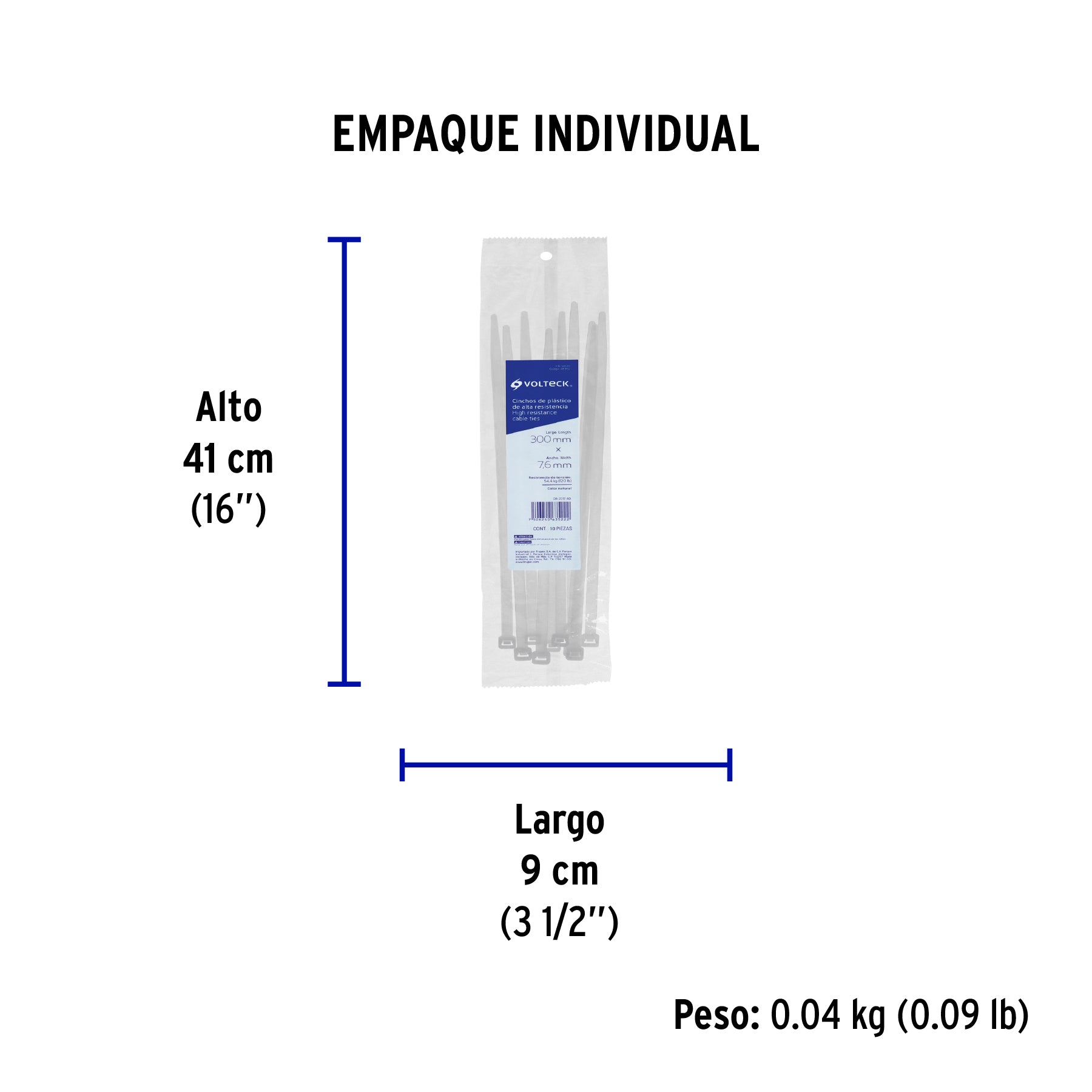 Cincho plástico, 120 lb, 30 cm, bolsa con 10 piezas